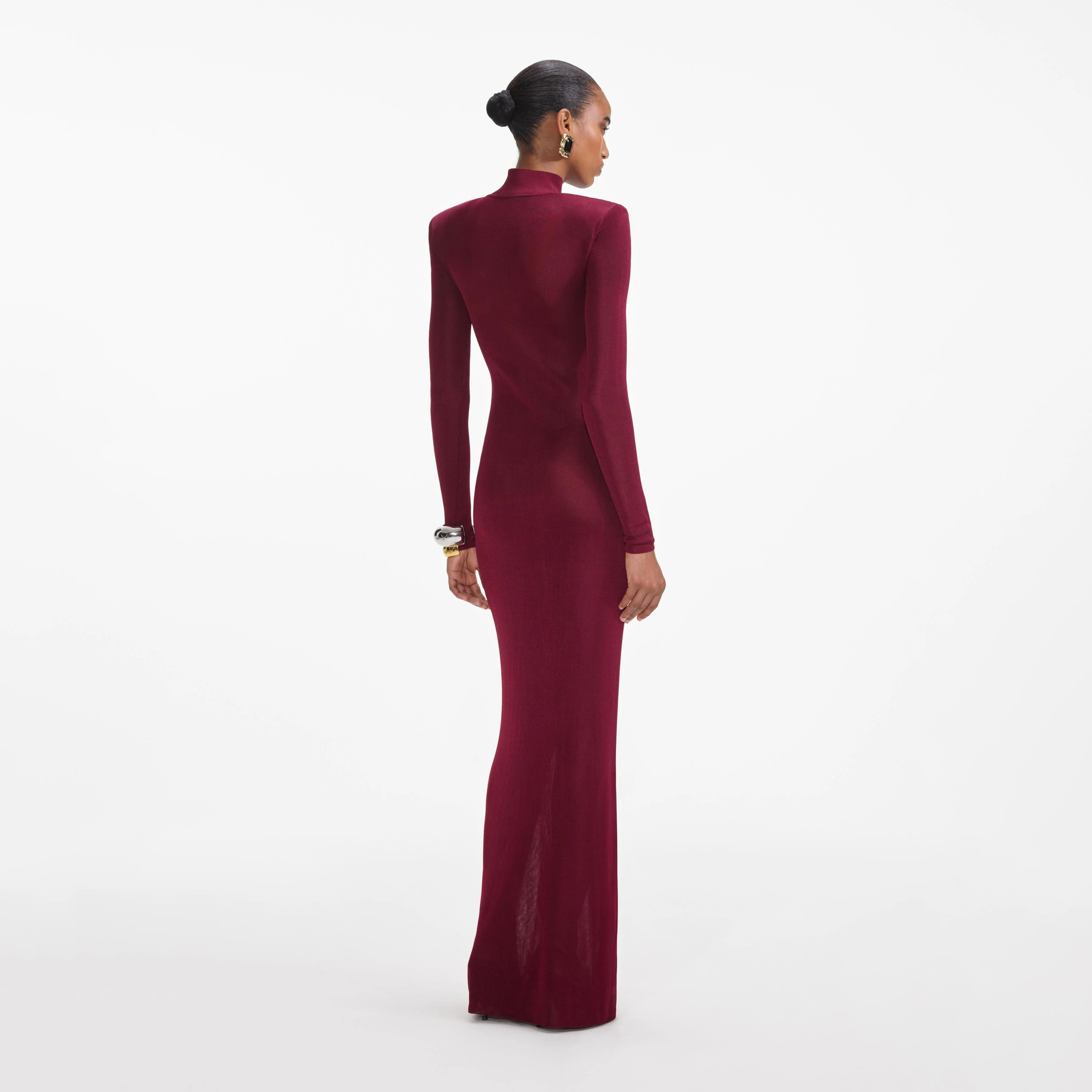 Burgundy Viscose Knit Maxi Dress - Image 3