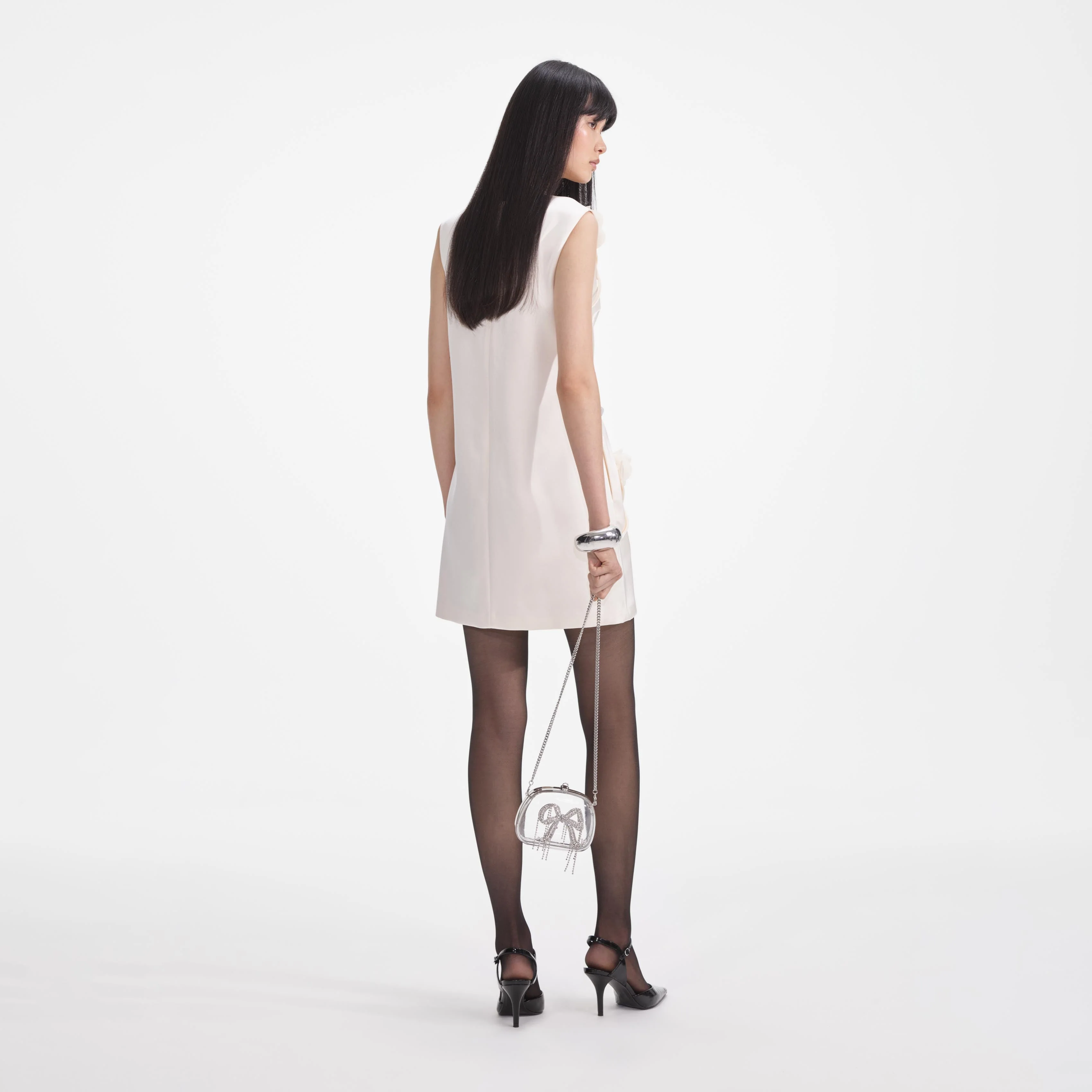 Cream 3D Flower Satin Mini Dress - Image 3