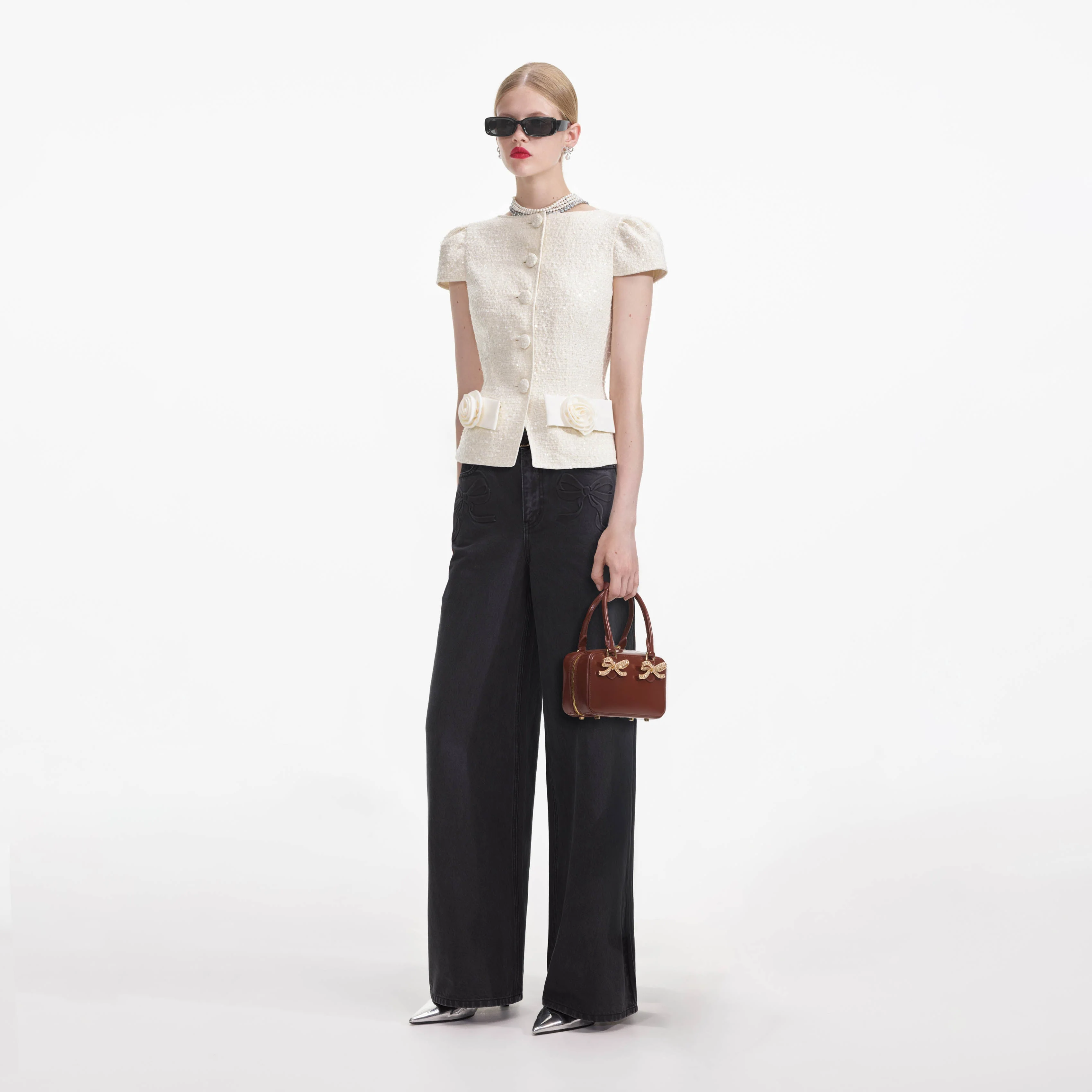 Cream Boucle Bow Detail Top - Image 2