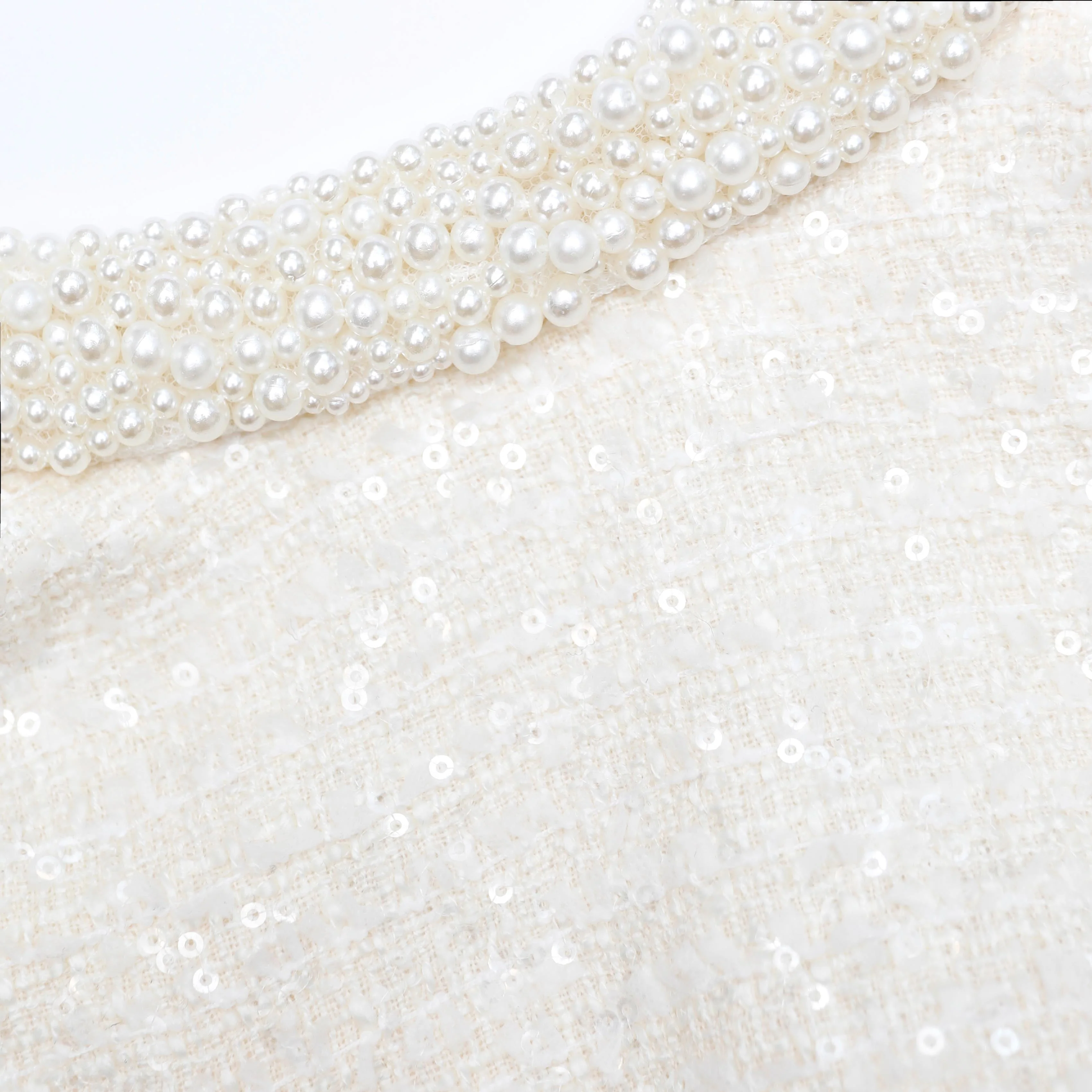 Cream Boucle Pearl Trim Mini Dress - Image 5