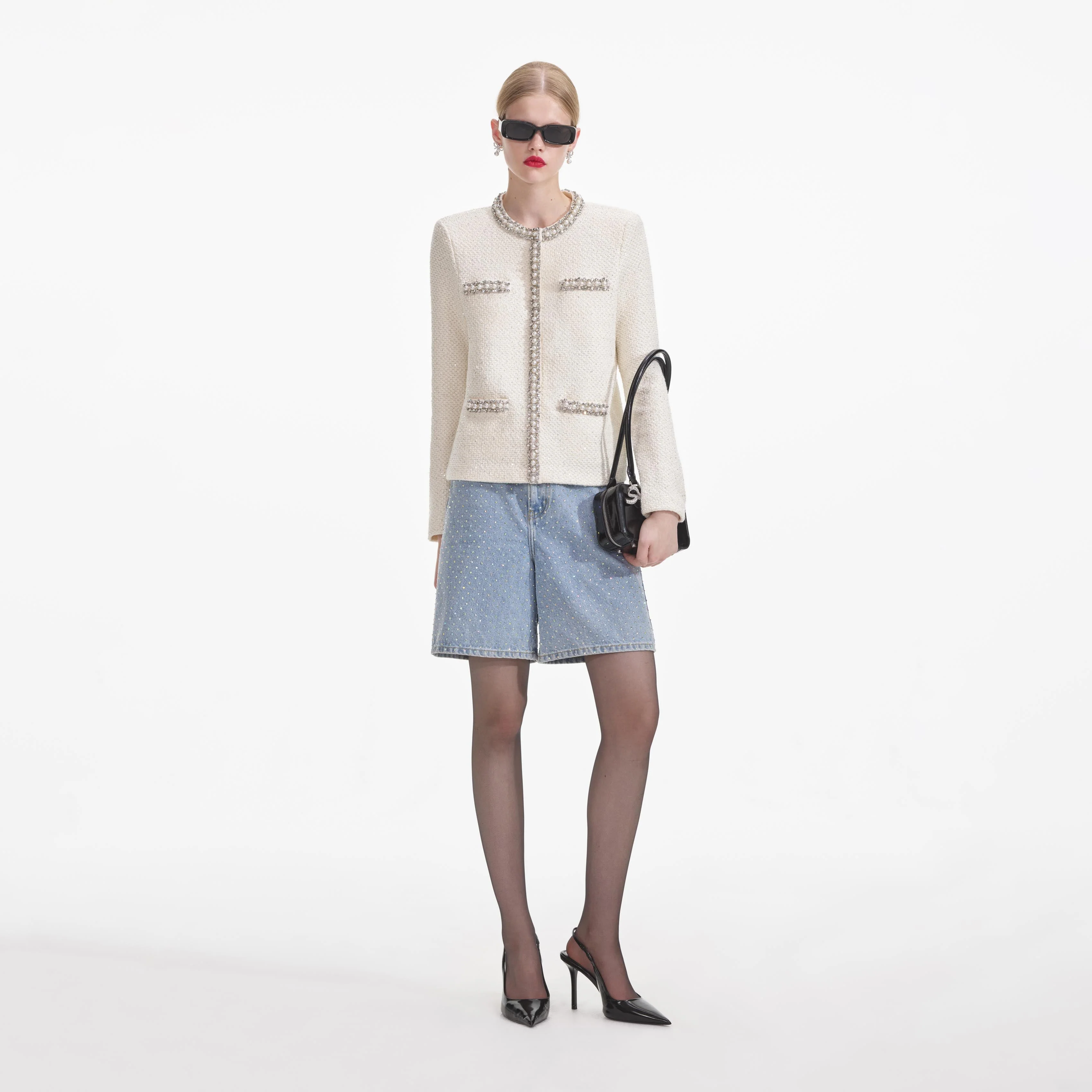Cream Textured Knit Embellished Cardigan - Image 3