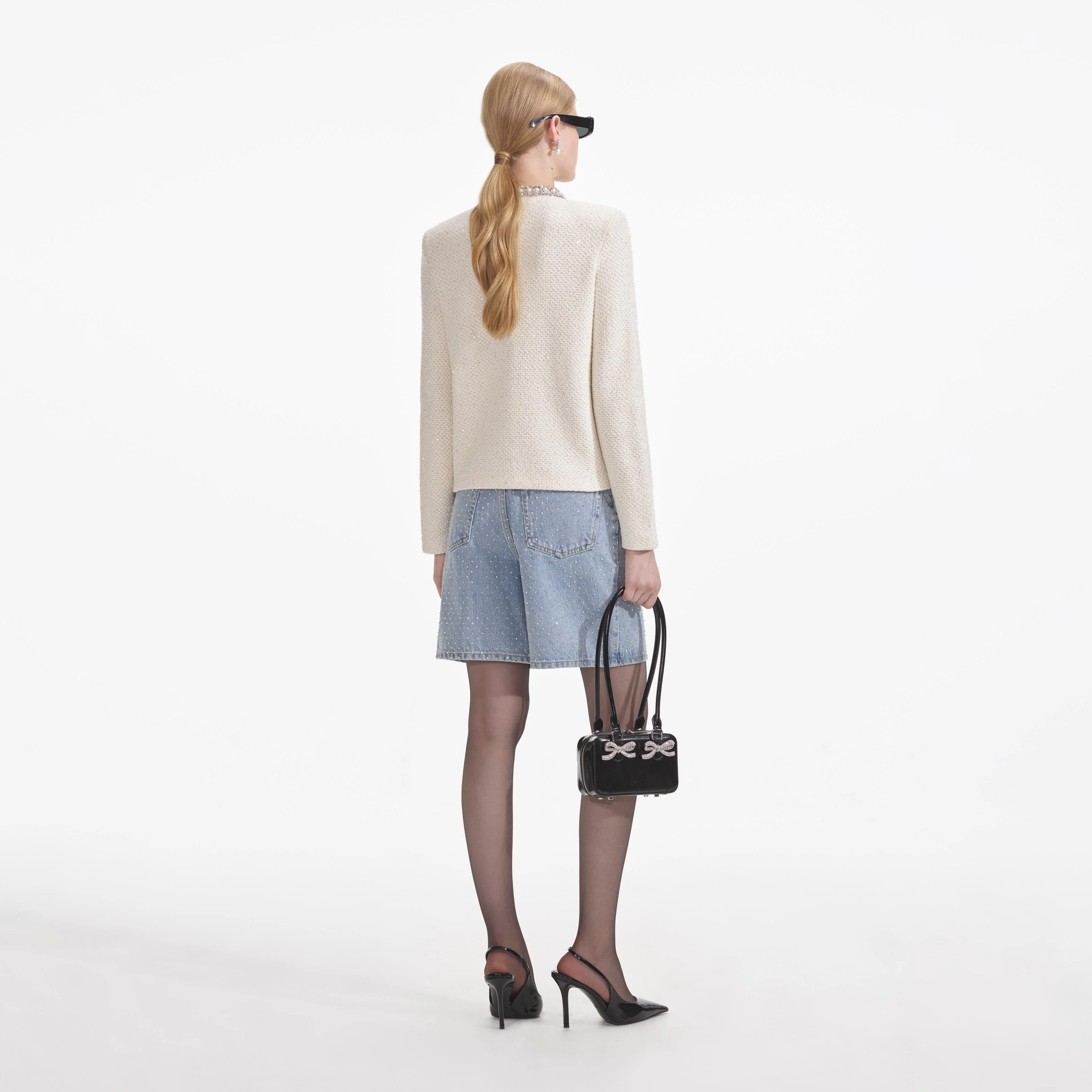 Cream Textured Knit Embellished Cardigan - Image 4