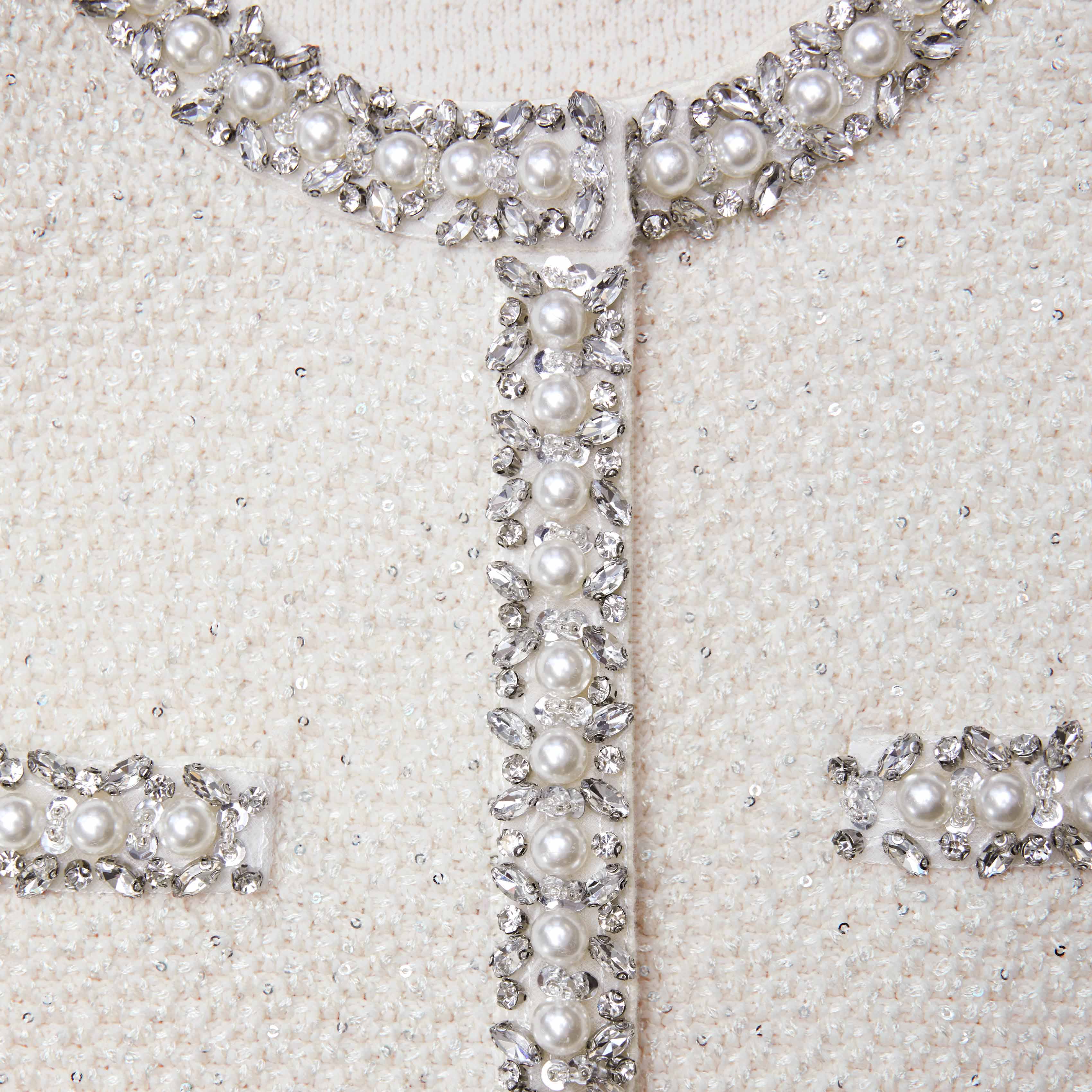 Cream Textured Knit Embellished Cardigan - Image 6