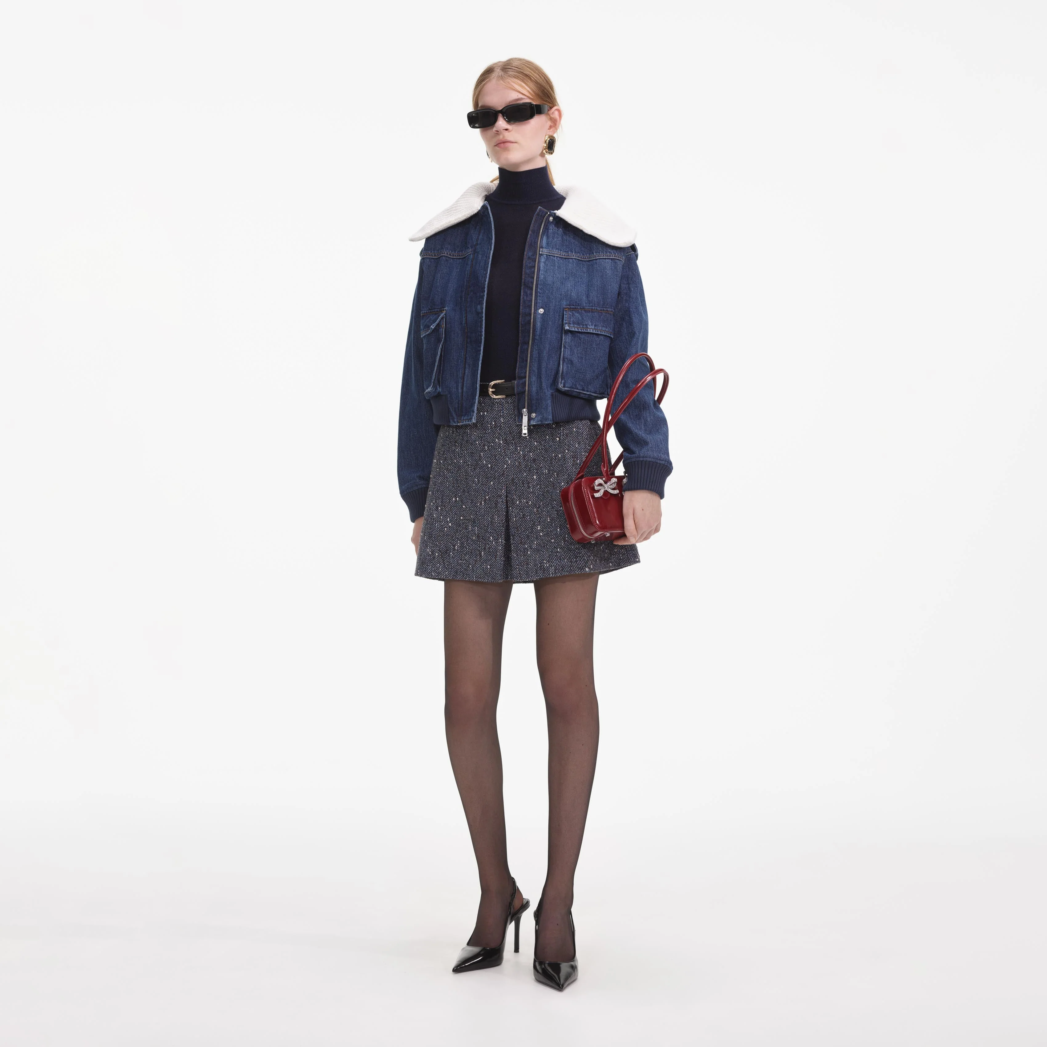 Denim Knit Collar Jacket - Image 2