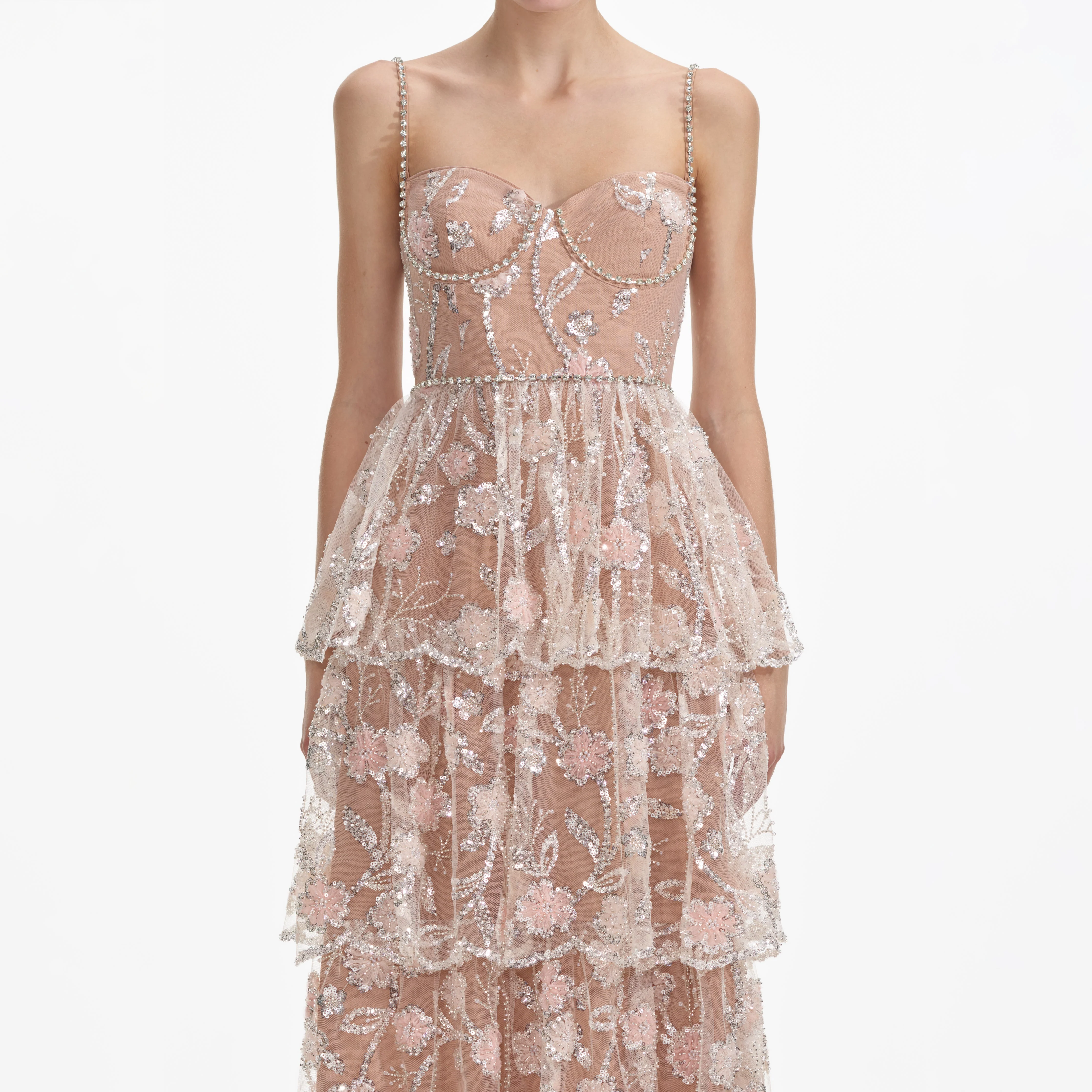 Flower Sequin Tier Maxi Dress - Image 4