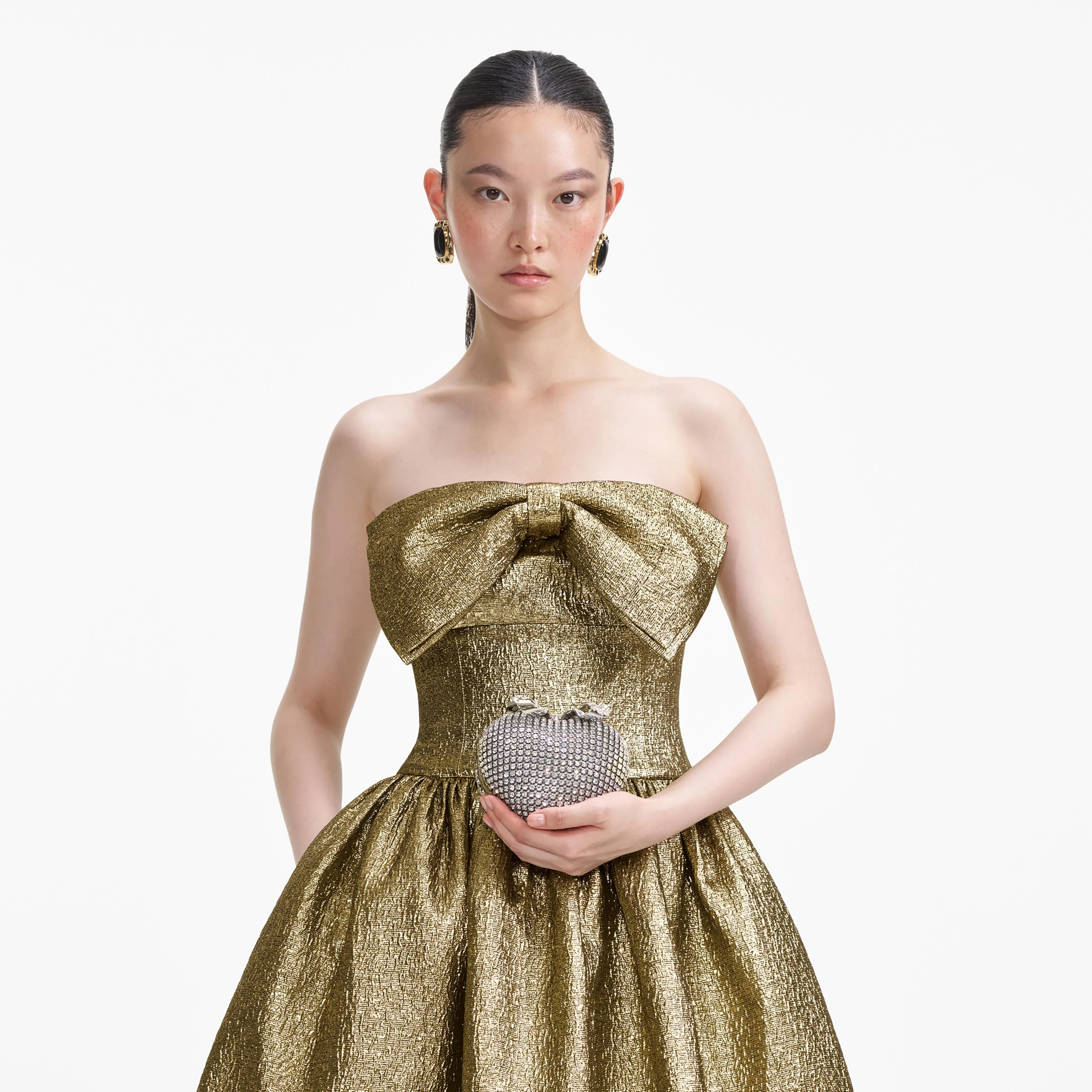 Gold Metallic Jacquard Midi Dress - Image 4