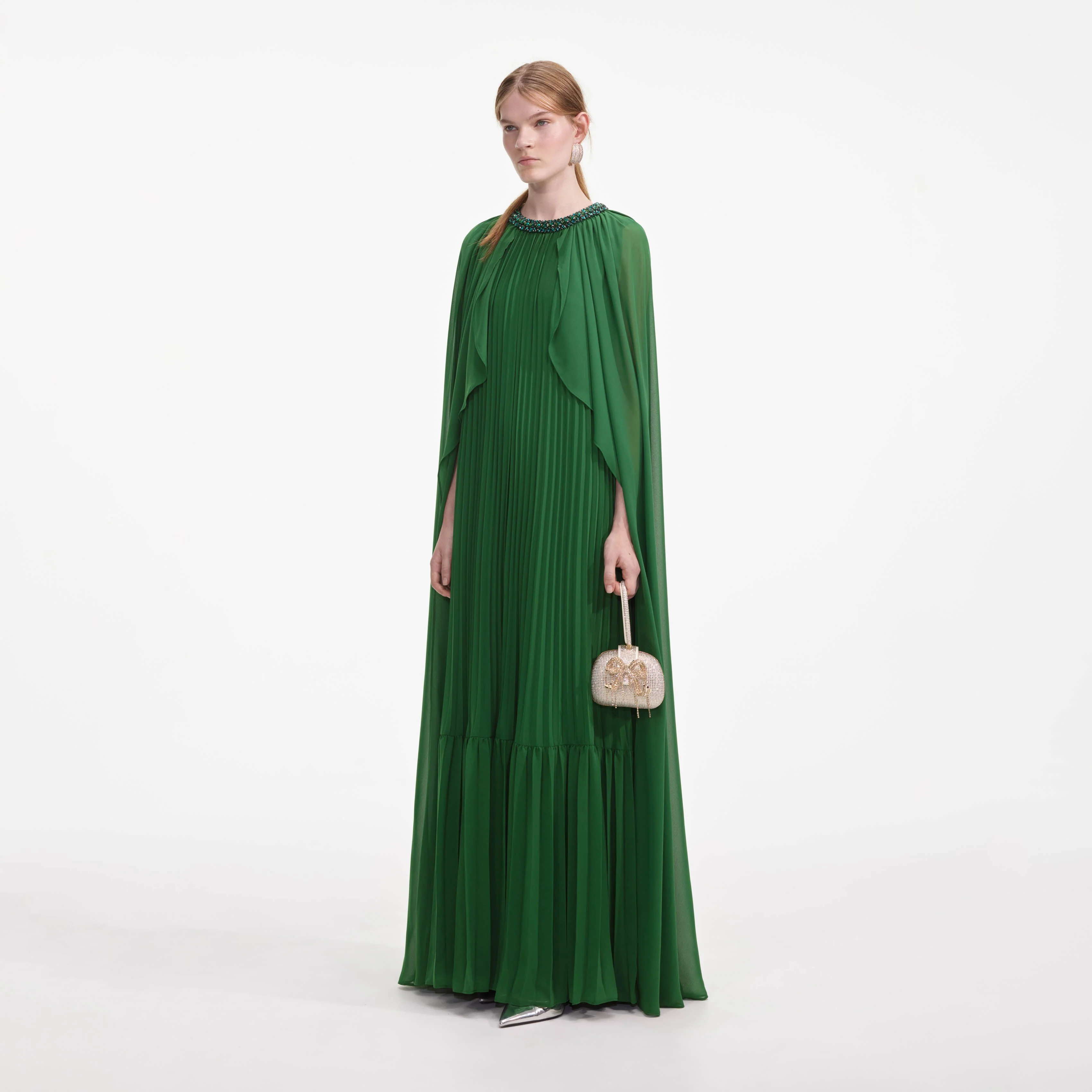 Green Chiffon Cape Maxi Dress - Image 2