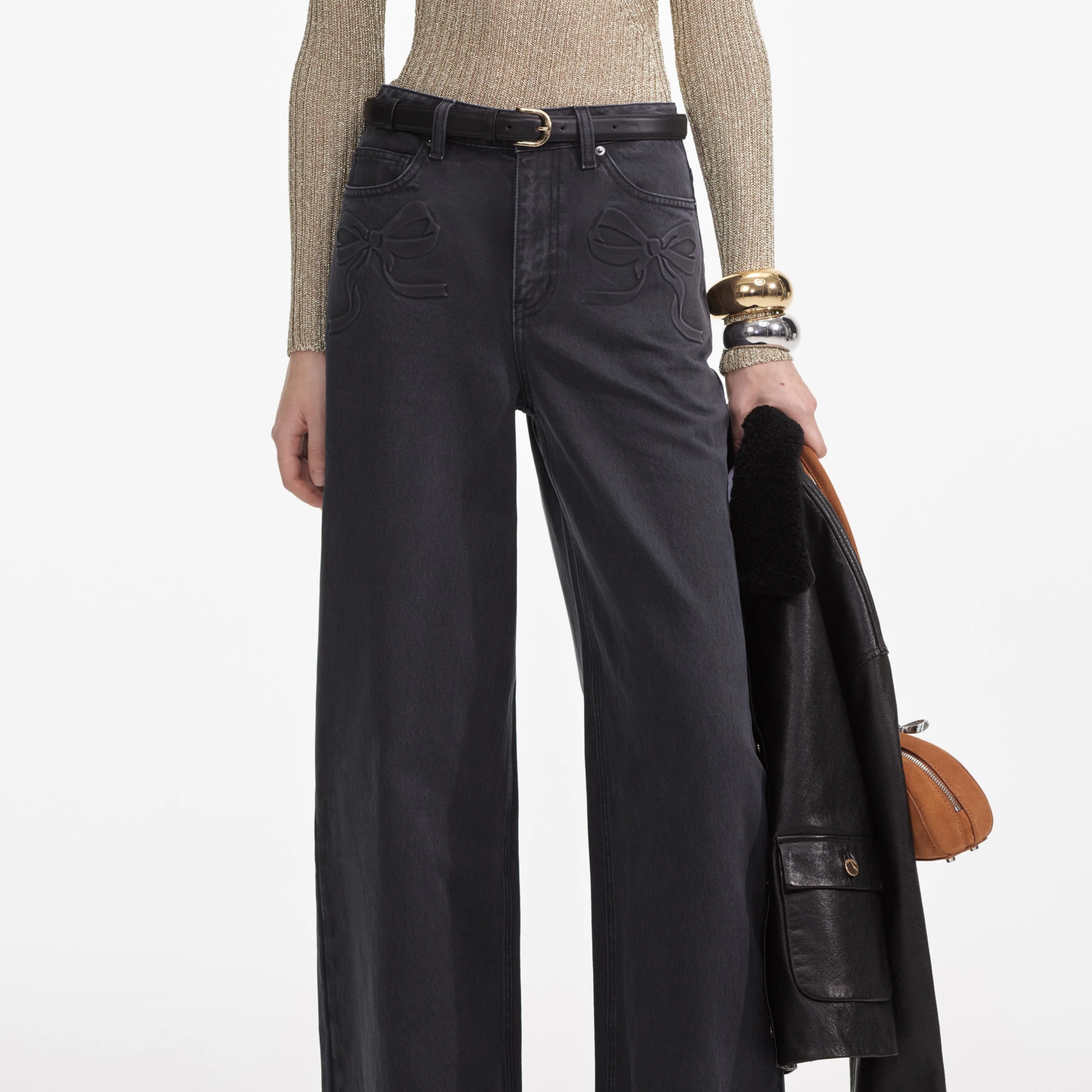 Grey Denim Bow Motif Jeans - Image 4