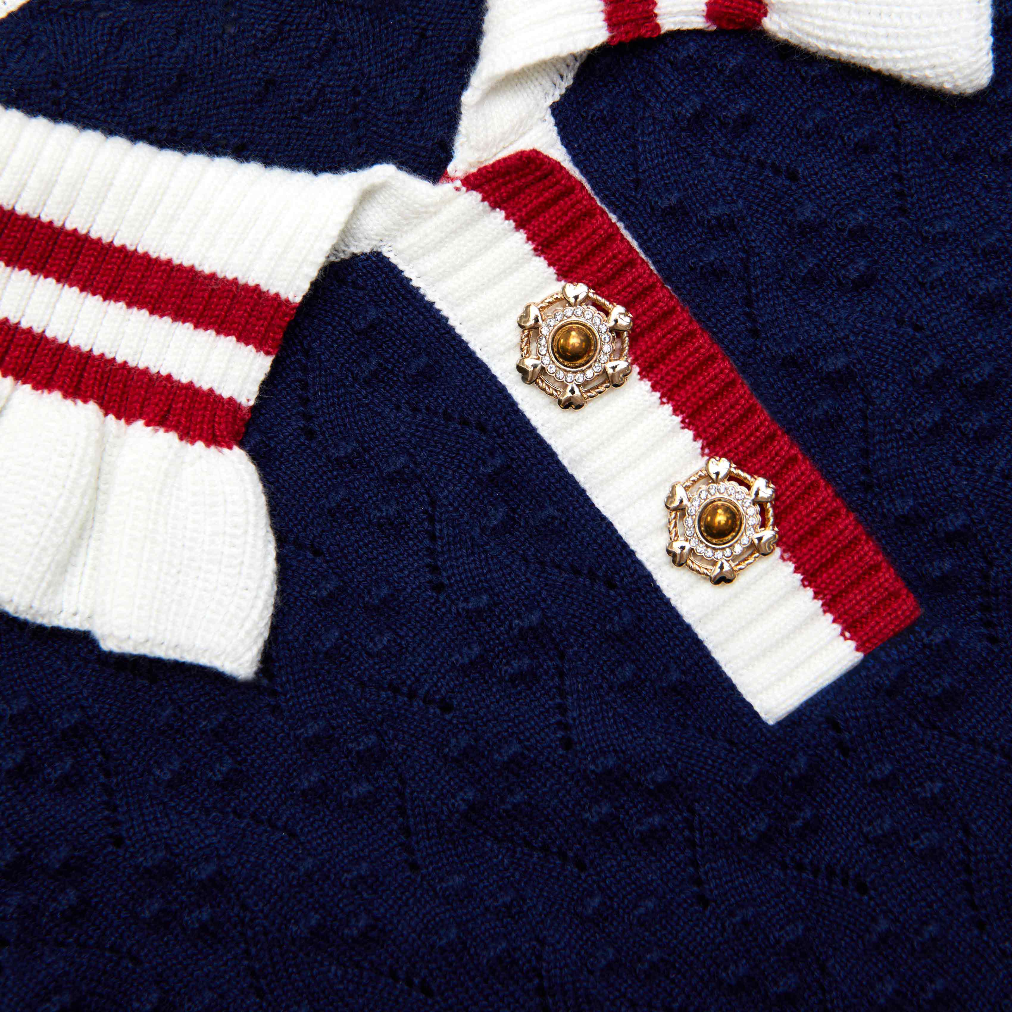 Navy Textured Pointelle Knit Cardigan - Image 3