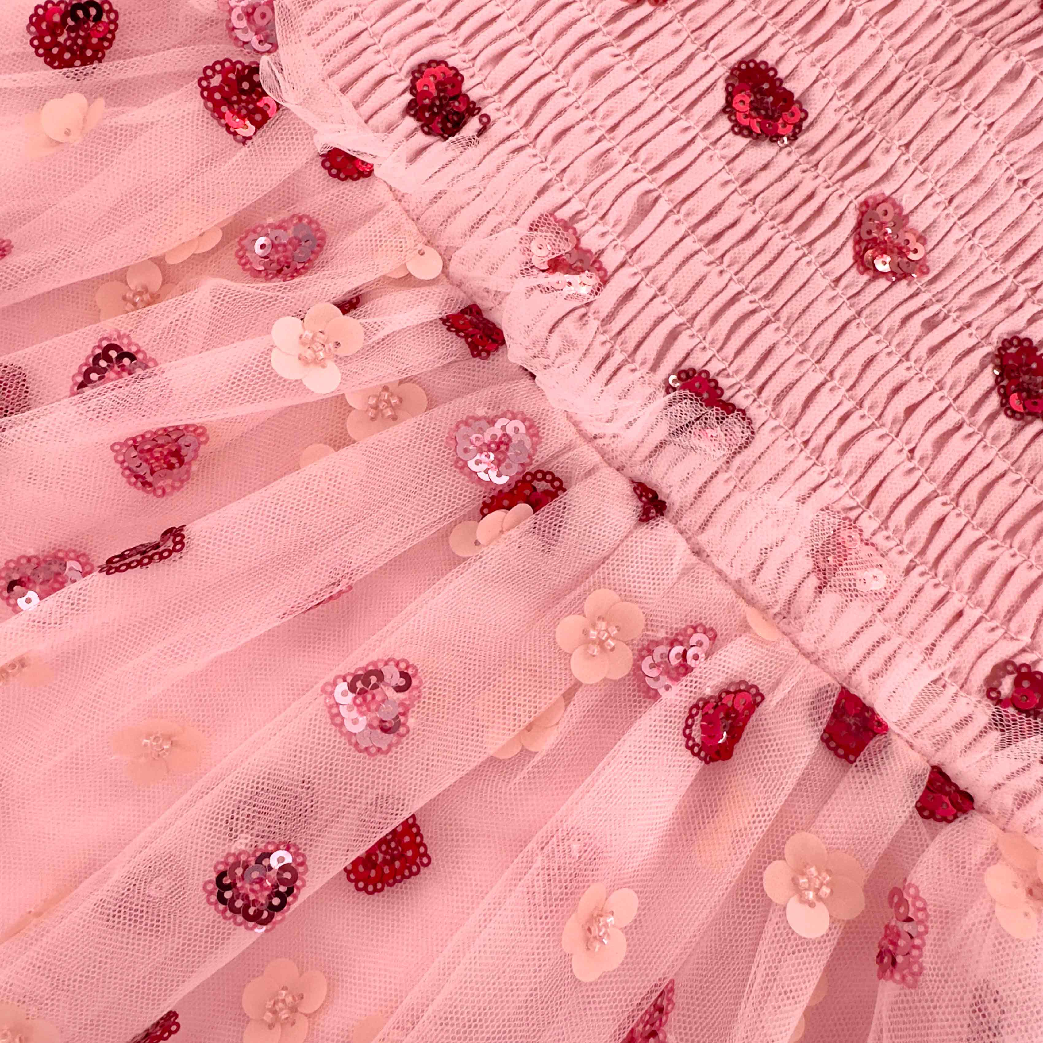 Pink Mesh Heart Sequin Dress - Image 3