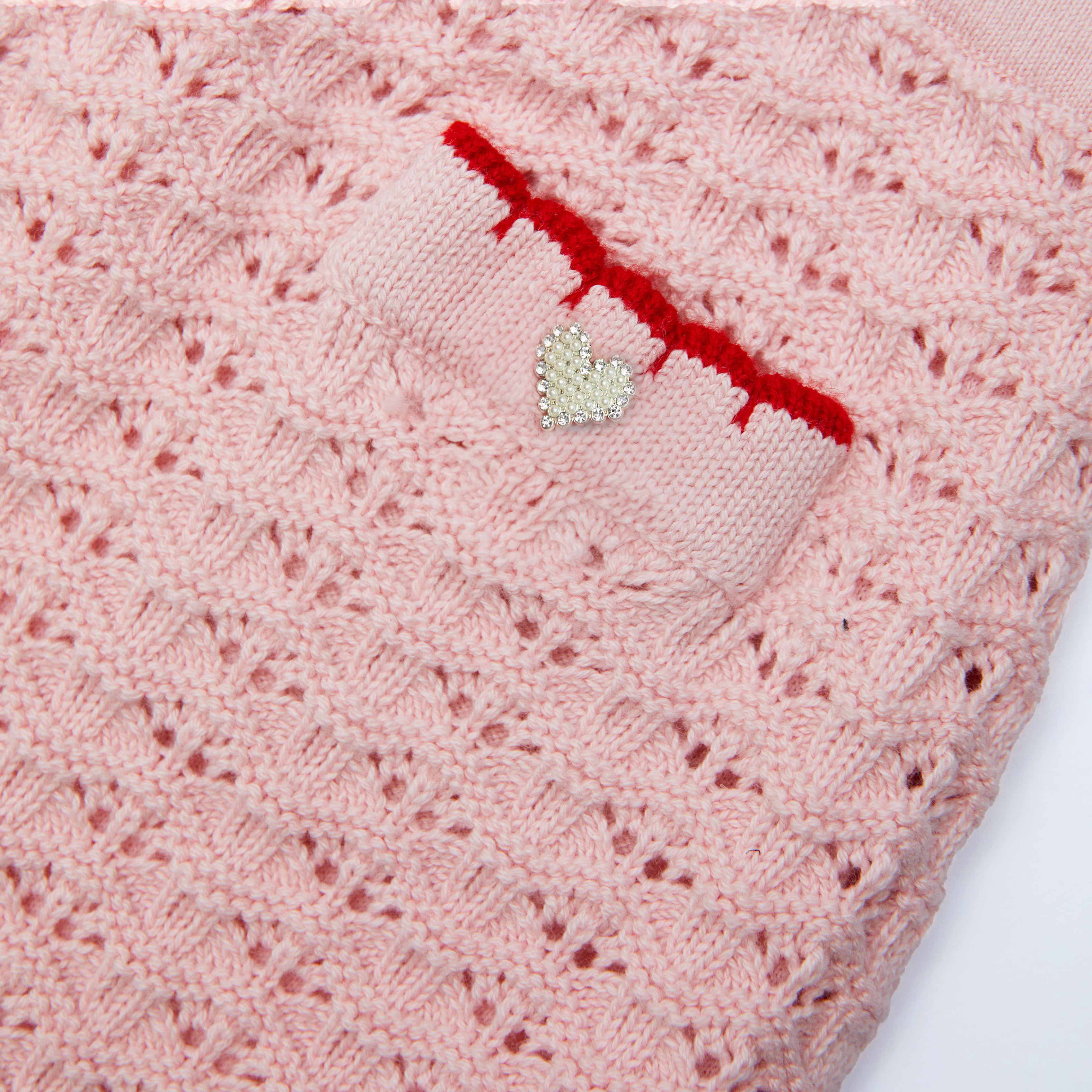 Pink Textured Knit Heart Detail Skirt - Image 3
