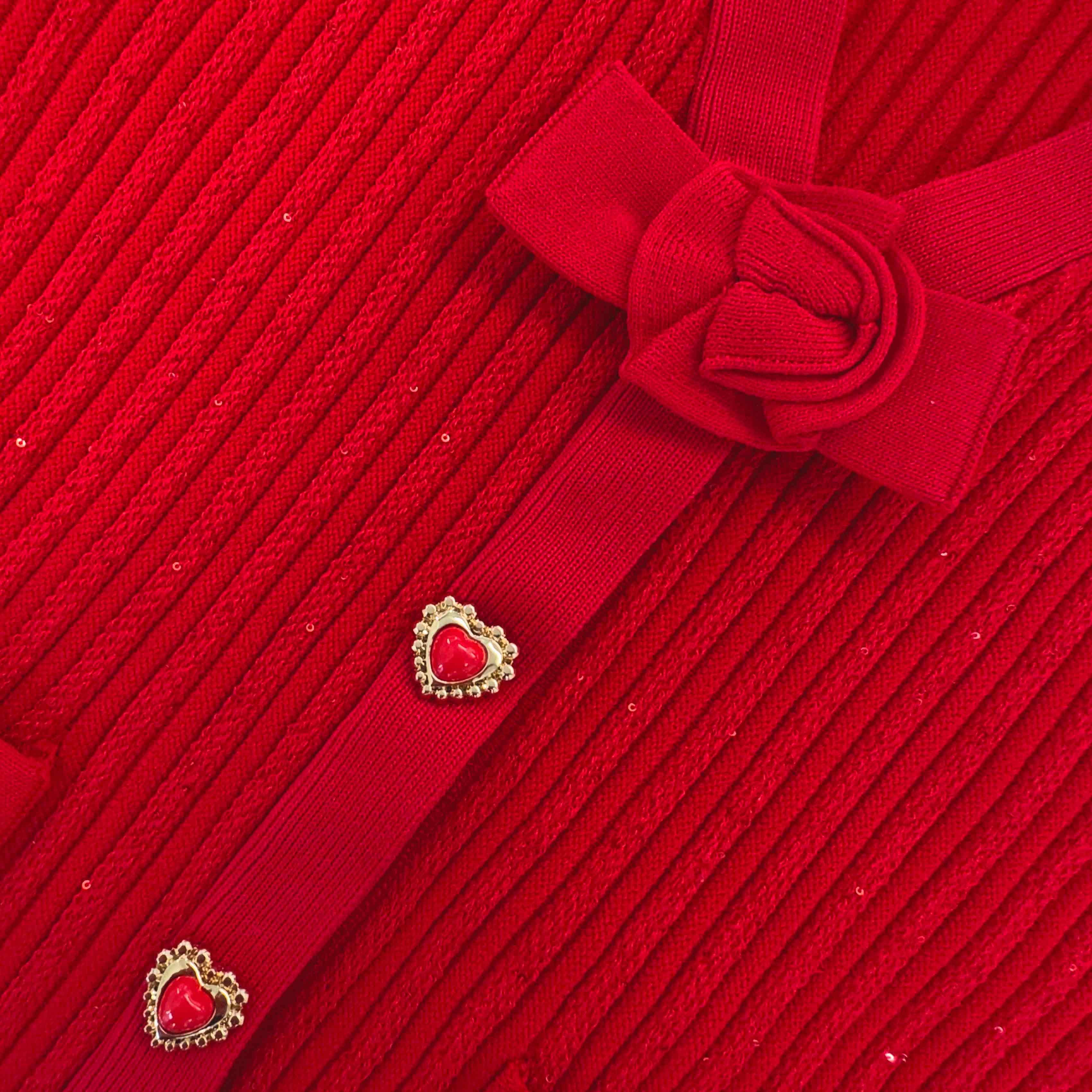 Red Ribbed Knit Cardigan - Image 3