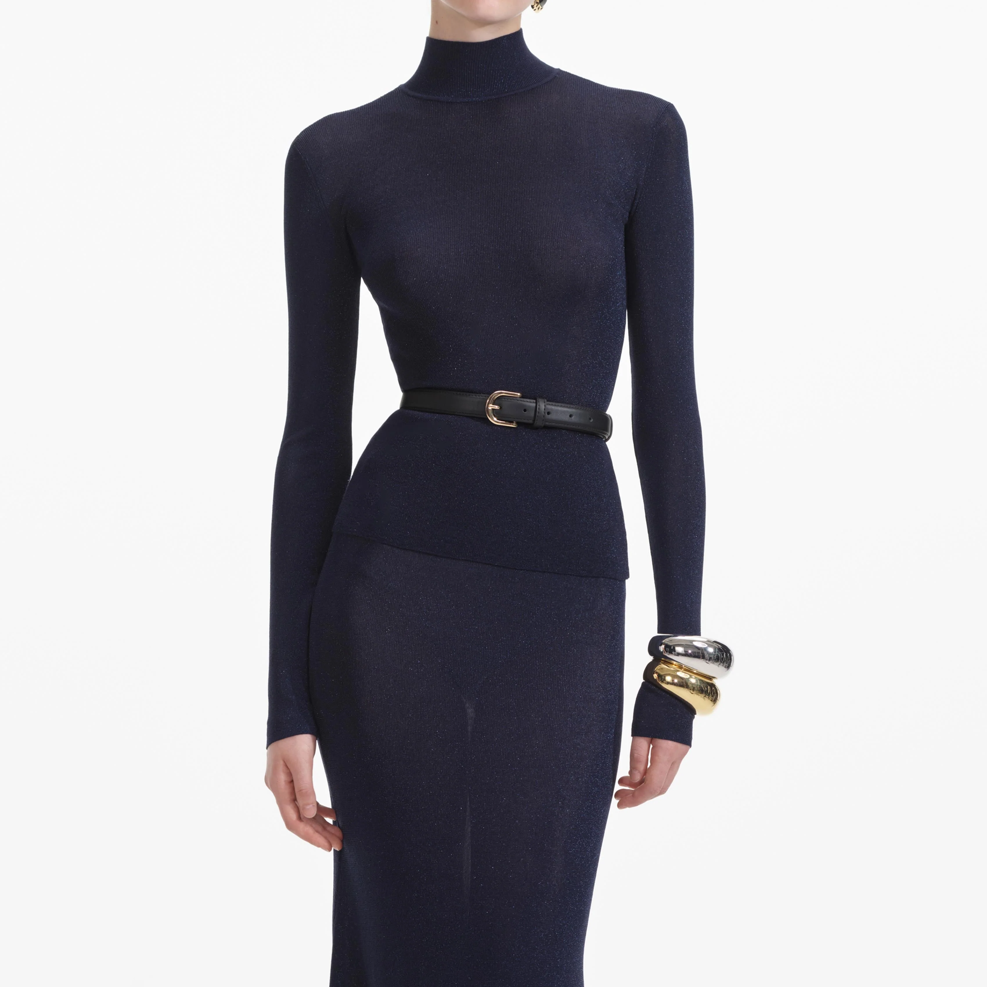 Navy Viscose Knit Maxi Skirt - Image 4