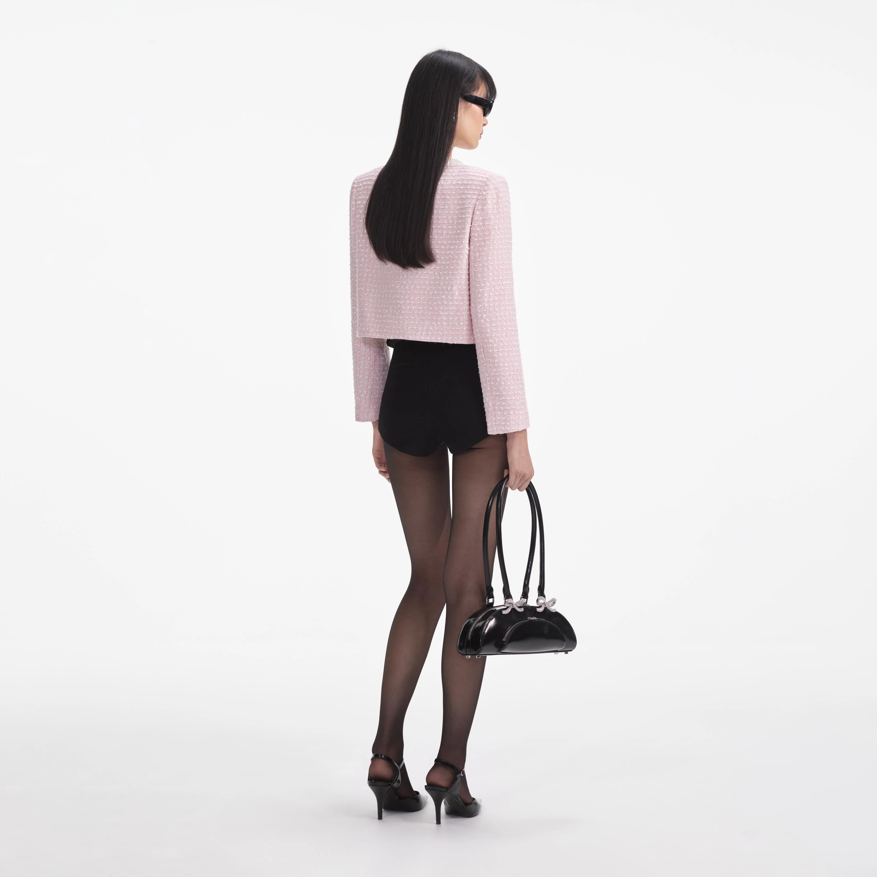 Pink Boucle Pearl Trim Jacket - Image 3