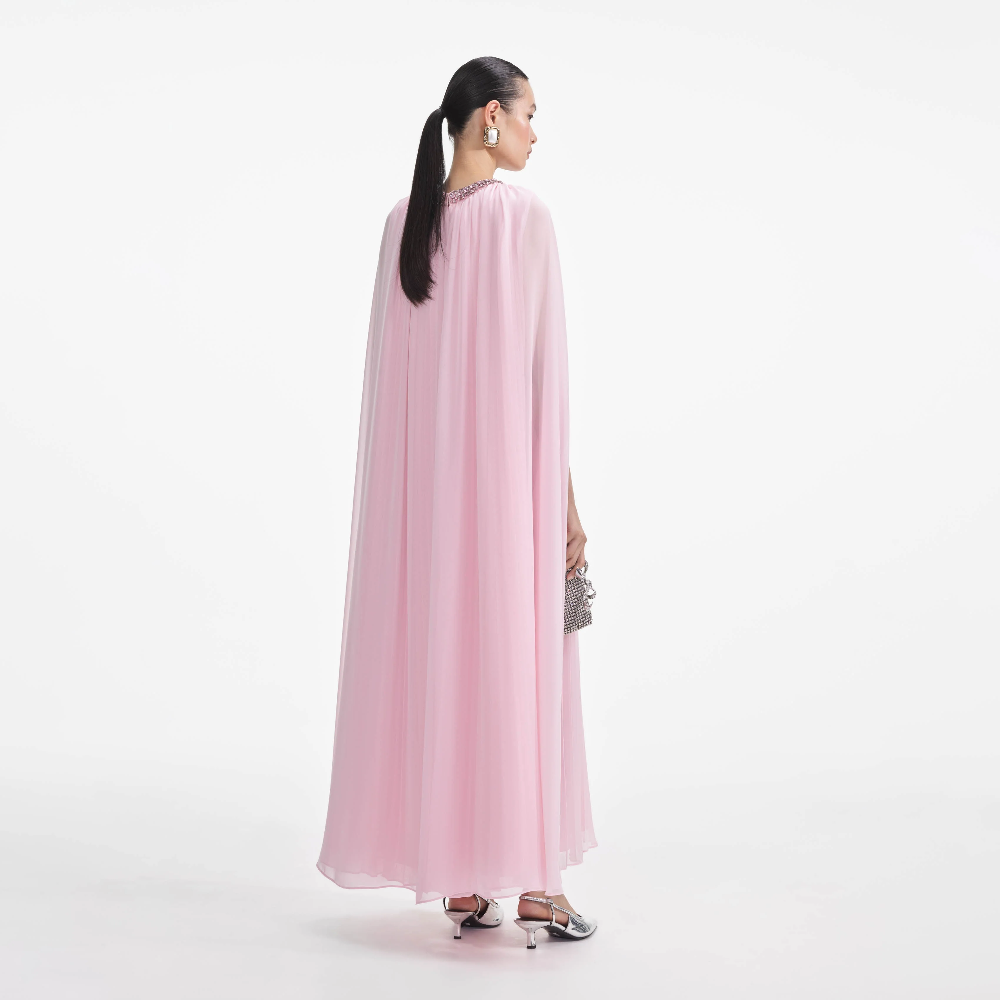 Pink Chiffon Cape Midi Dress - Image 3