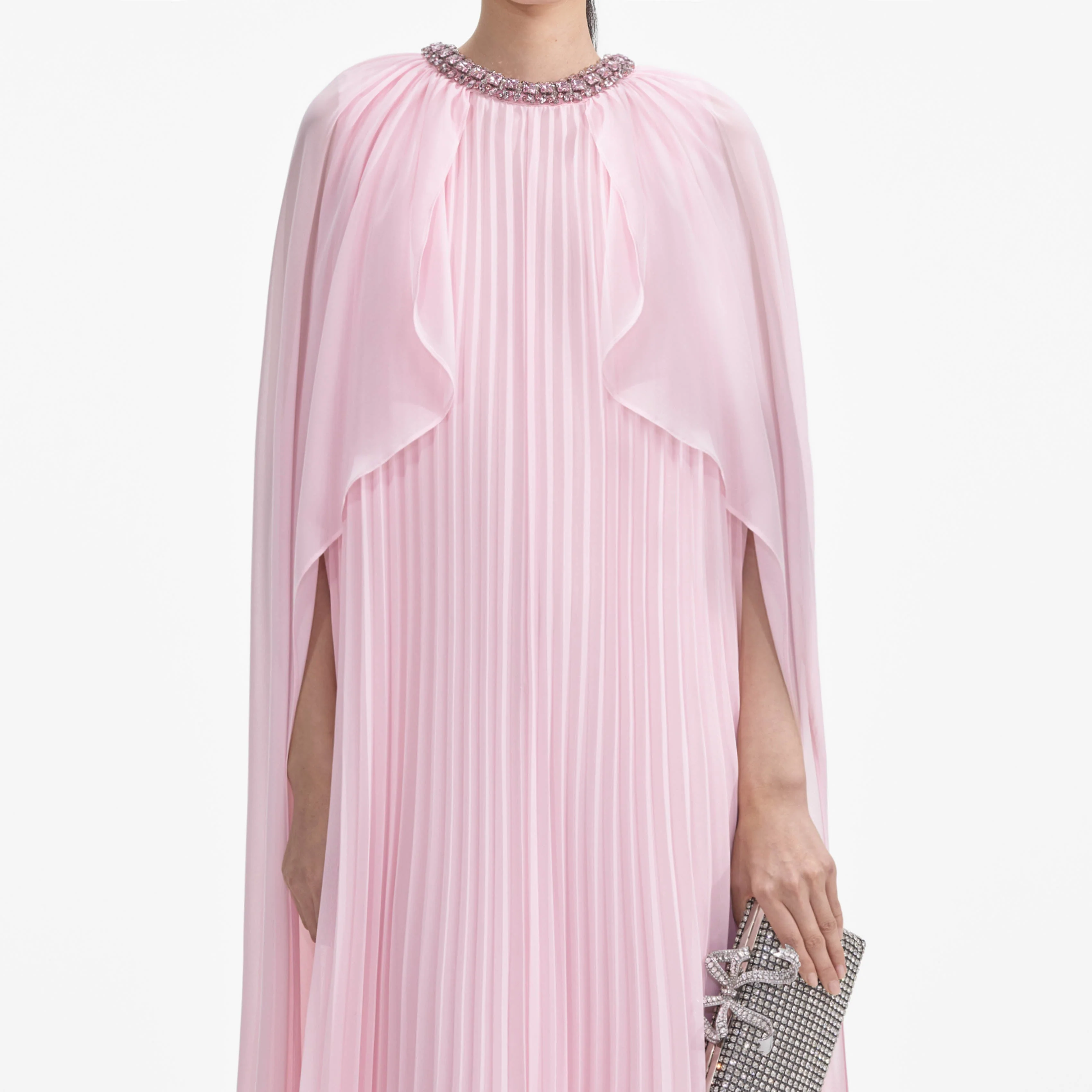 Pink Chiffon Cape Midi Dress - Image 4