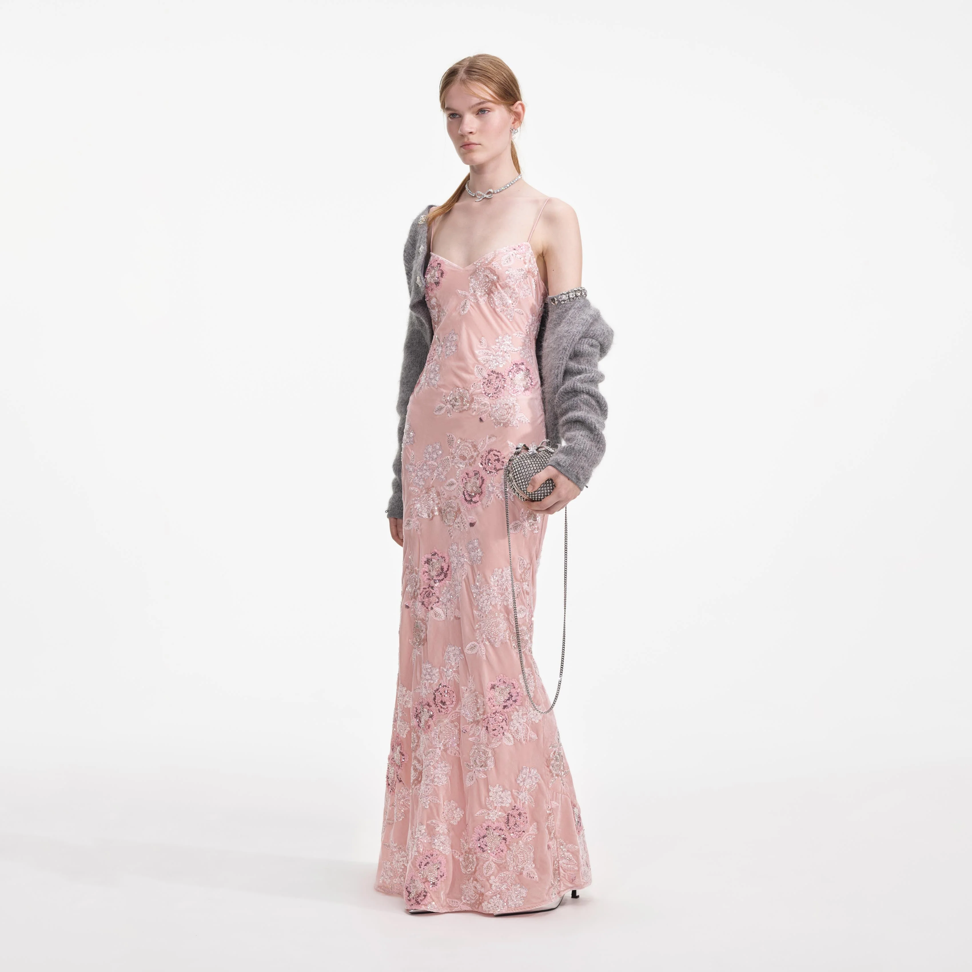 Pink Embellished Velvet Maxi Dress - Image 2