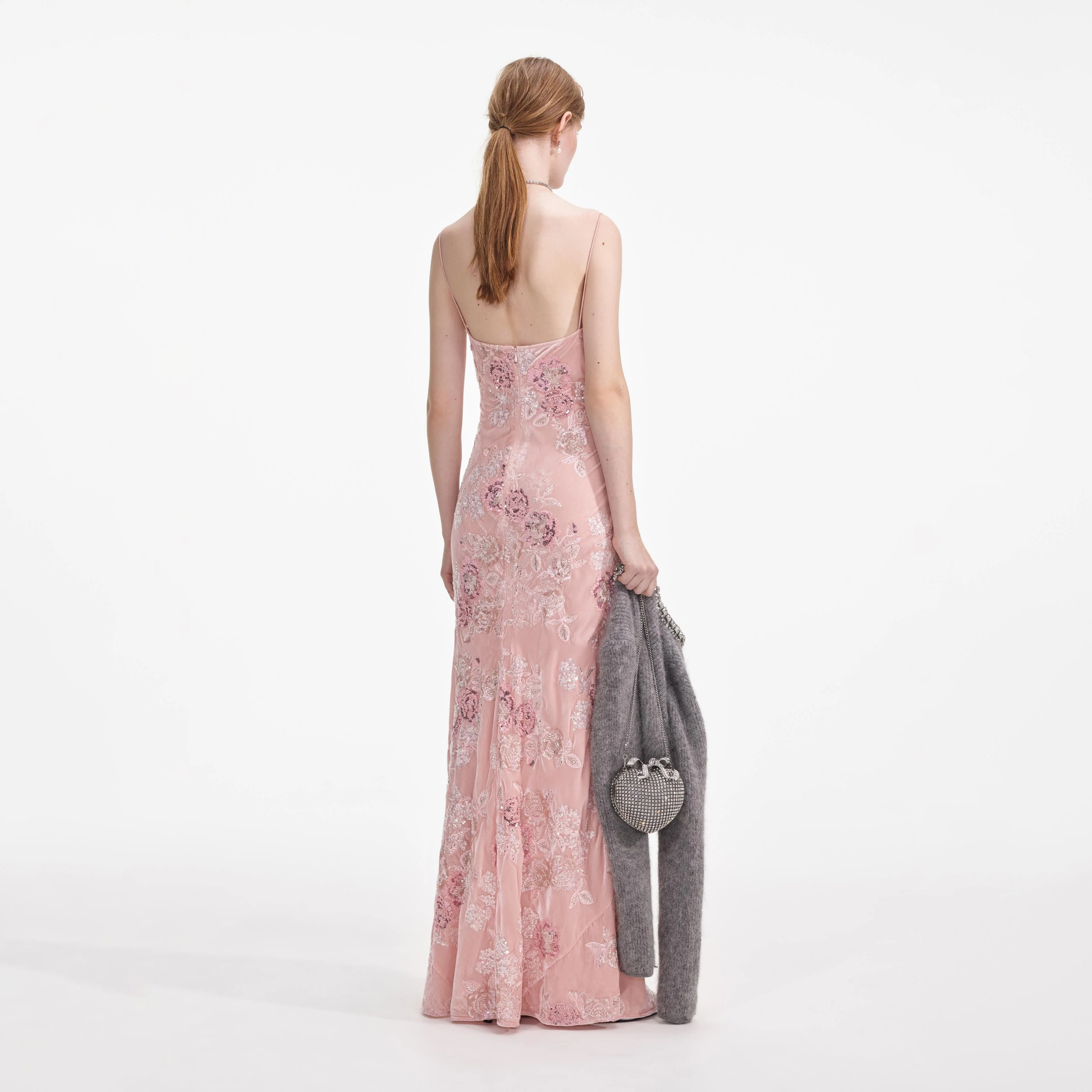Pink Embellished Velvet Maxi Dress - Image 3