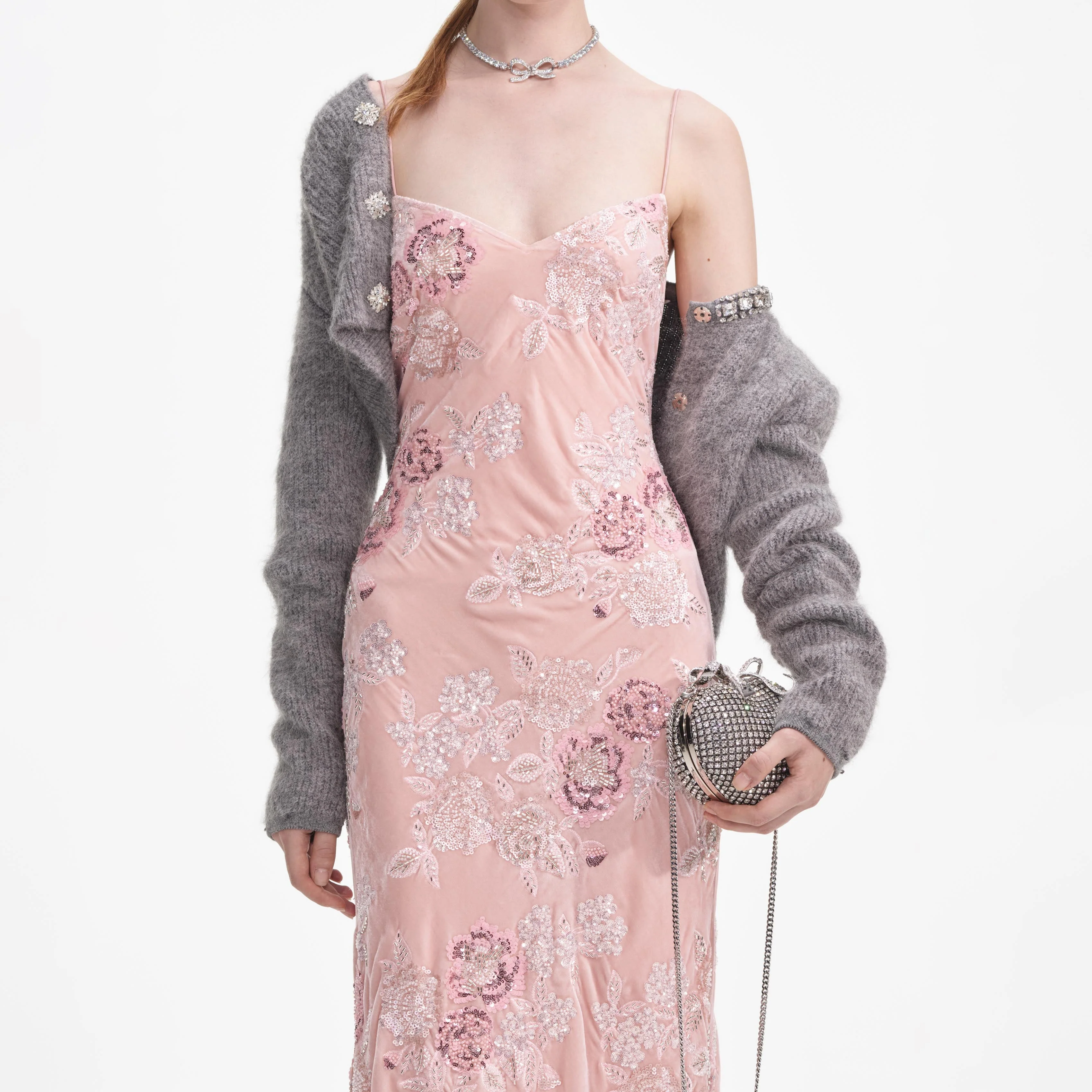 Pink Embellished Velvet Maxi Dress - Image 4