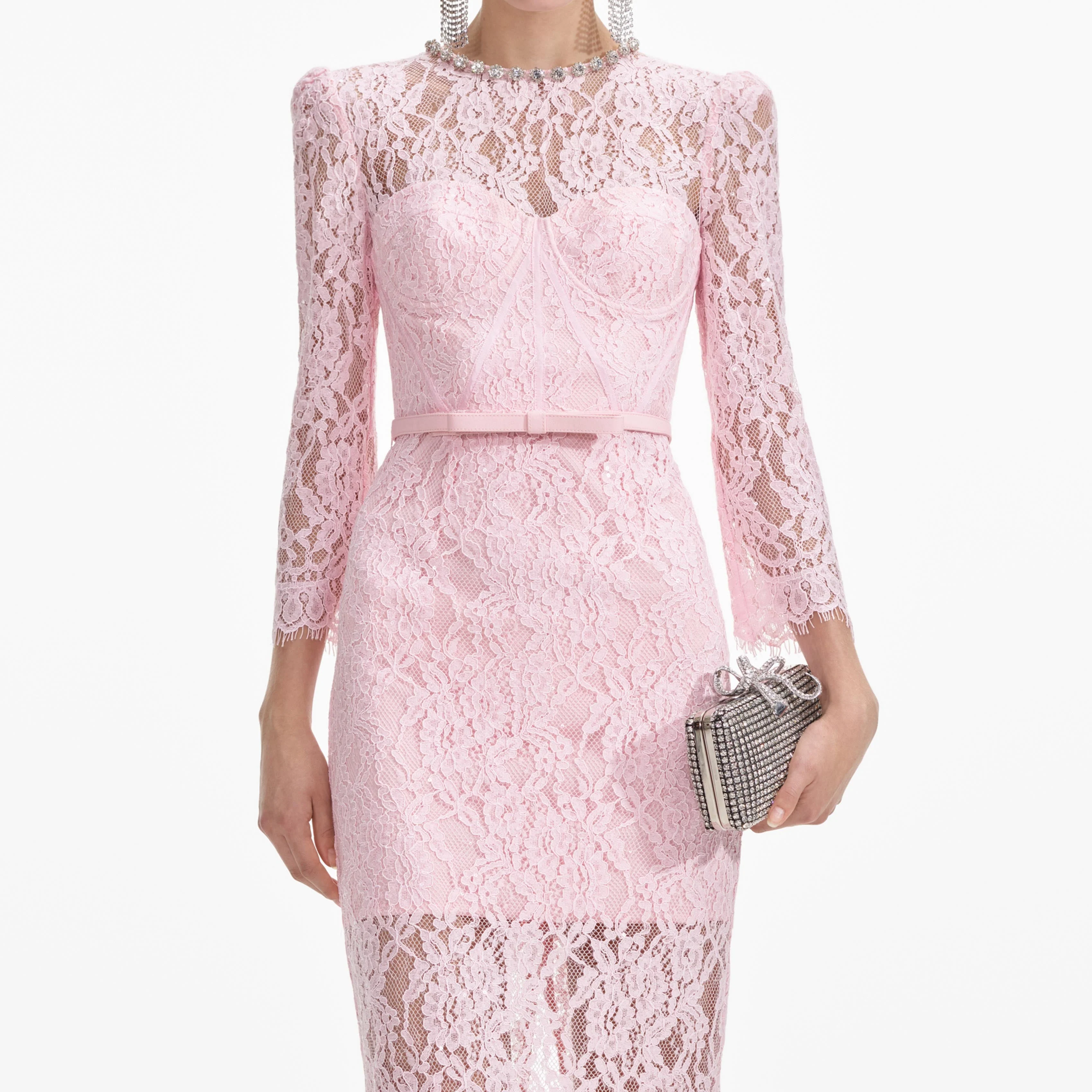 Pink Lace Bustier Midi Dress - Image 4