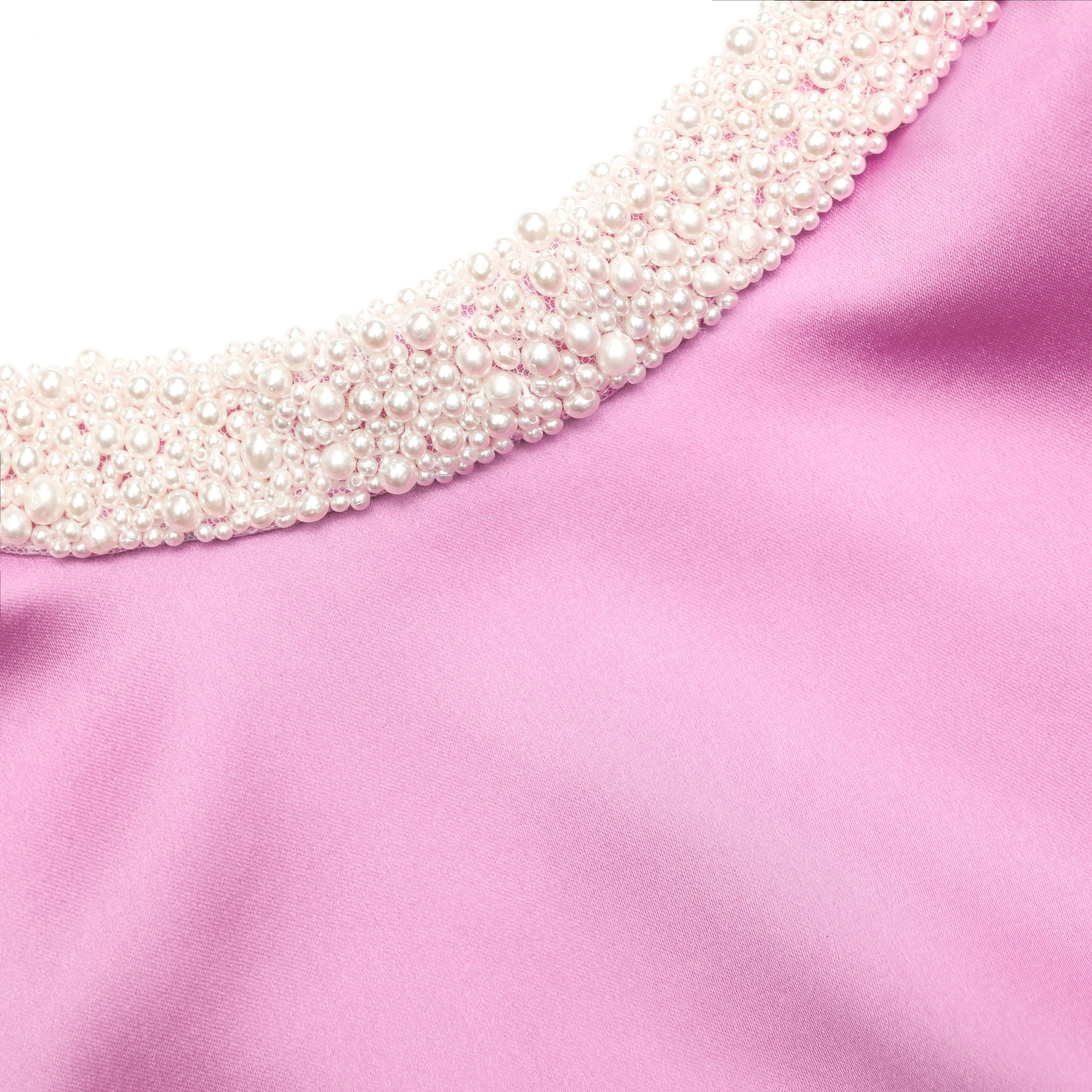 Pink Pearl Trim Satin Mini Dress - Image 5