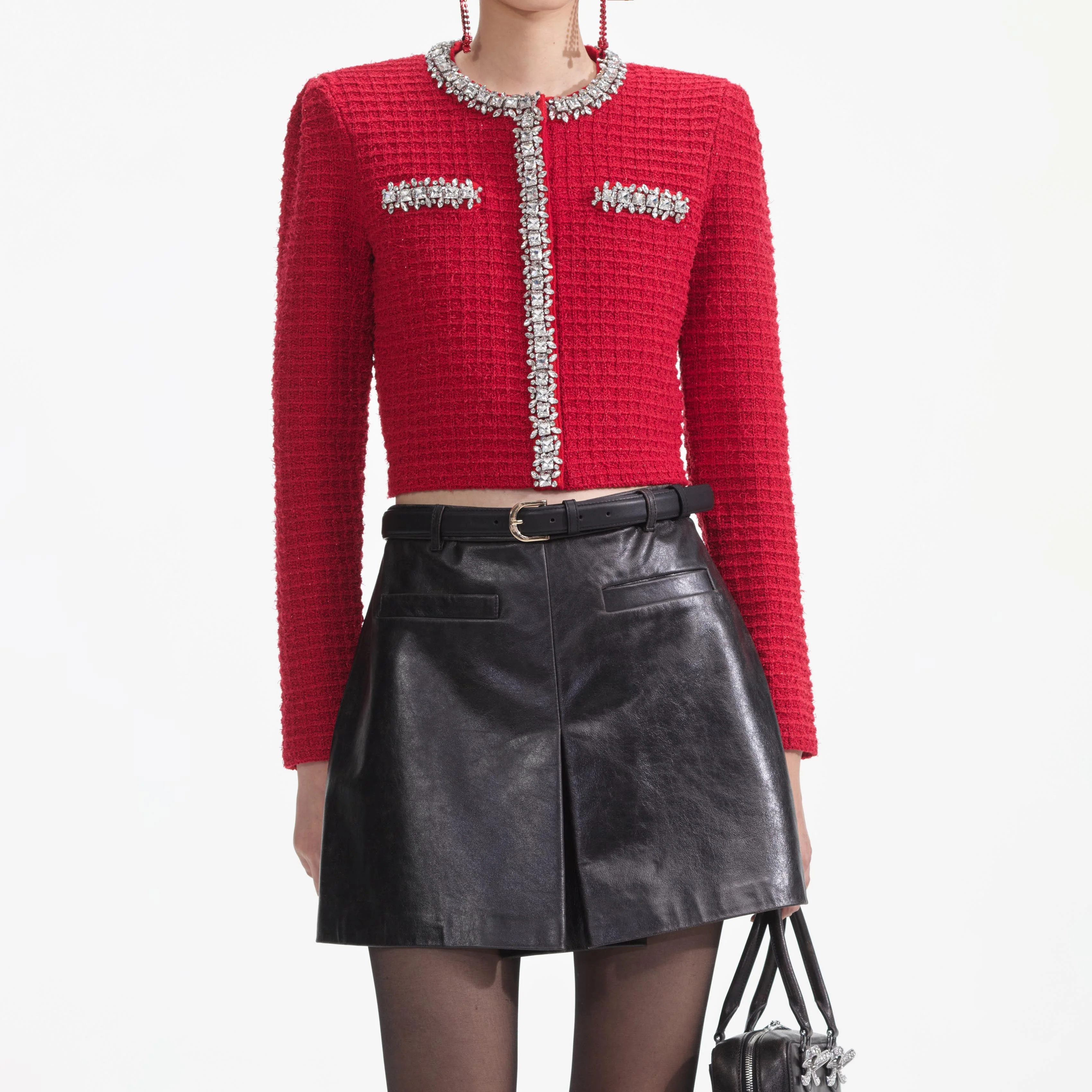 Red Textured Knit Cardigan - Image 4