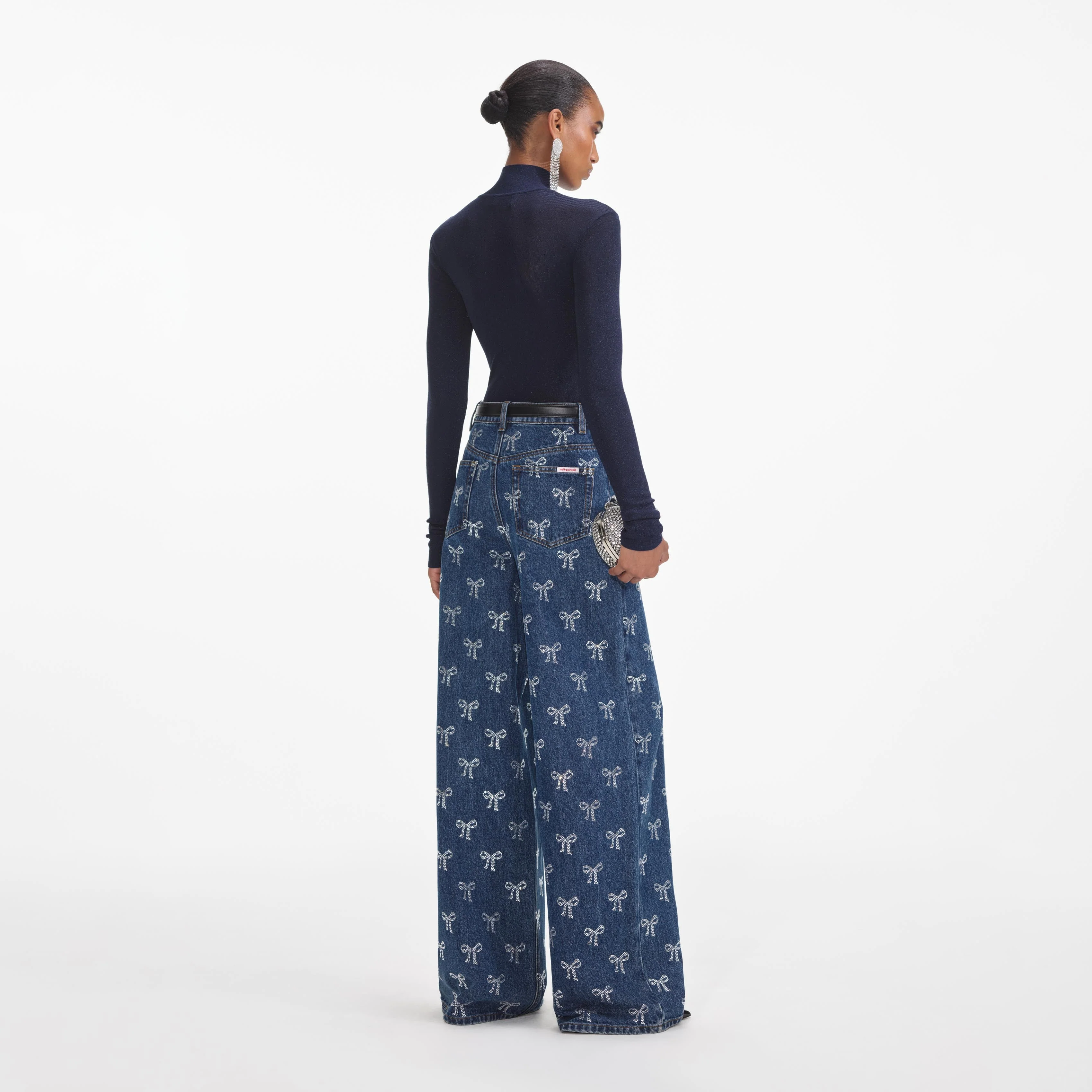 Rhinestone Bow Denim Jeans - Image 3