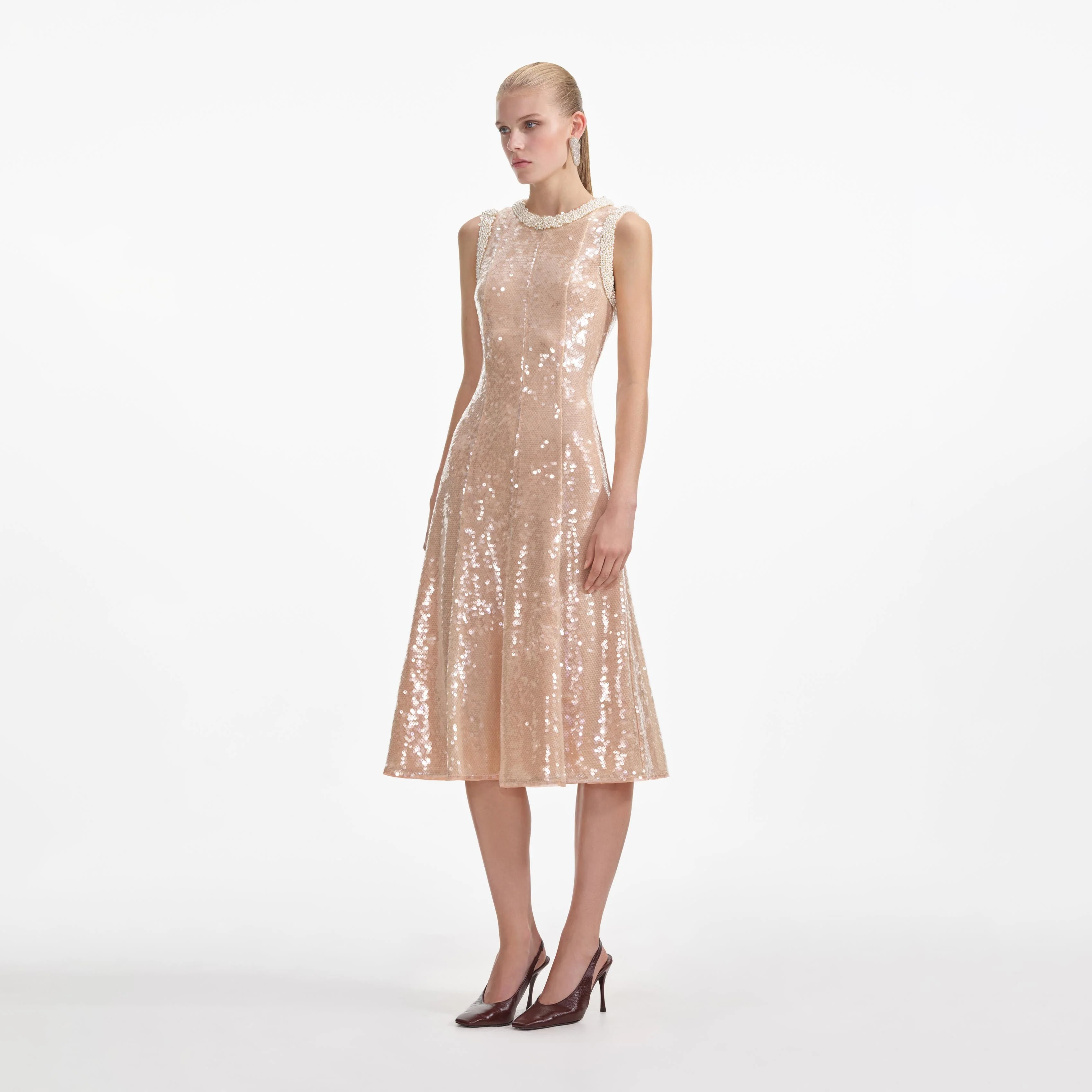Sequin Pearl Trim Midi Dress - Image 2