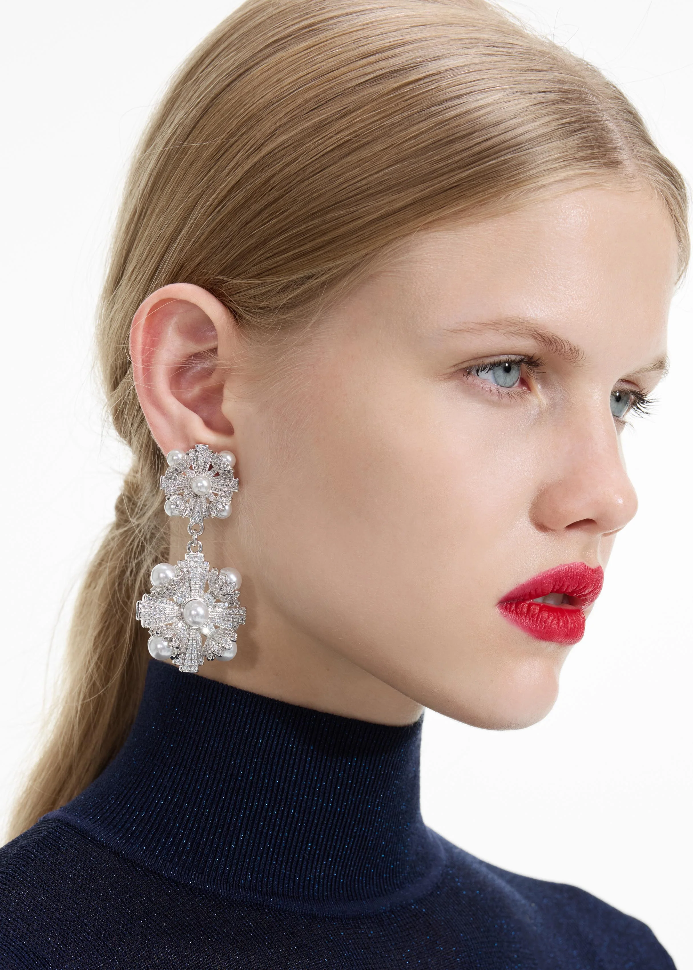 Silver Encrusted Tiered Earrings - Image 2