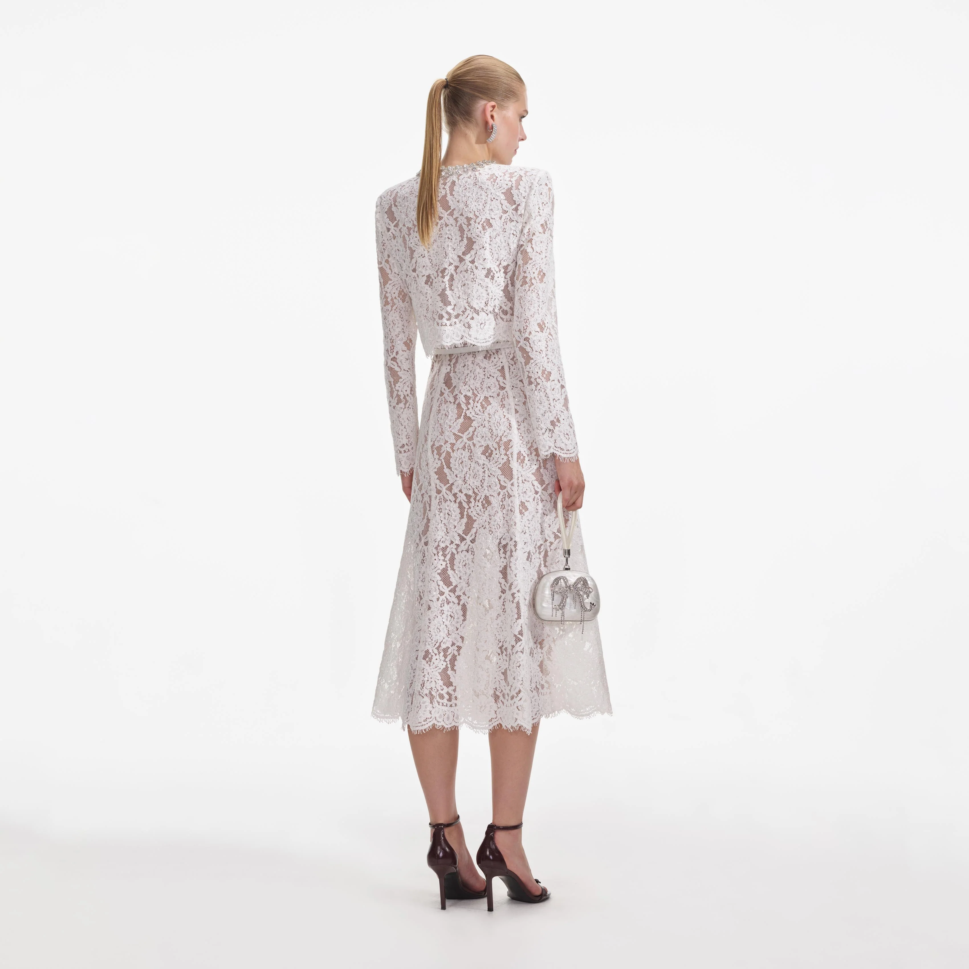 White Lace Embellished Midi Dress - Image 3