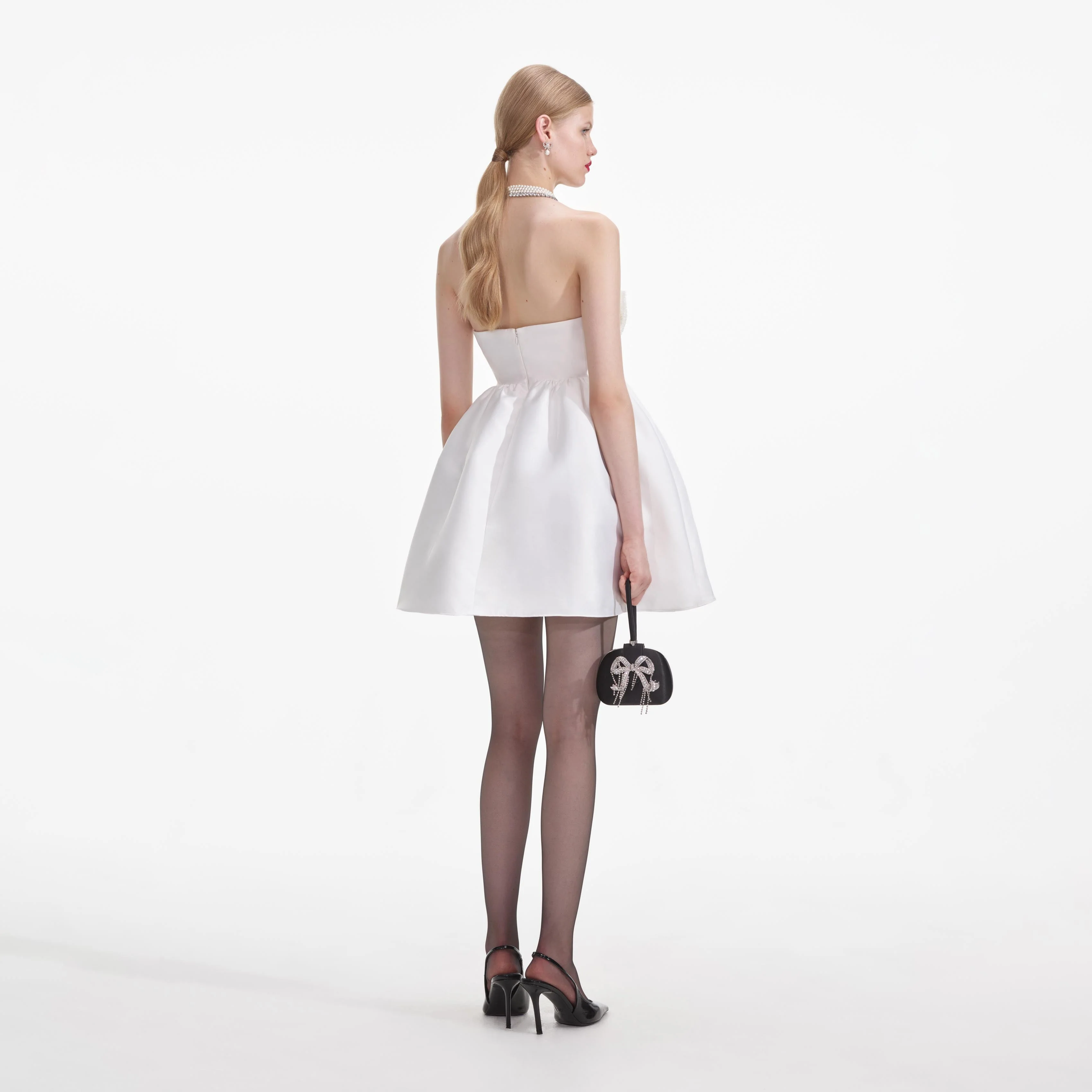 White Taffeta Bandeau Mini Dress - Image 3