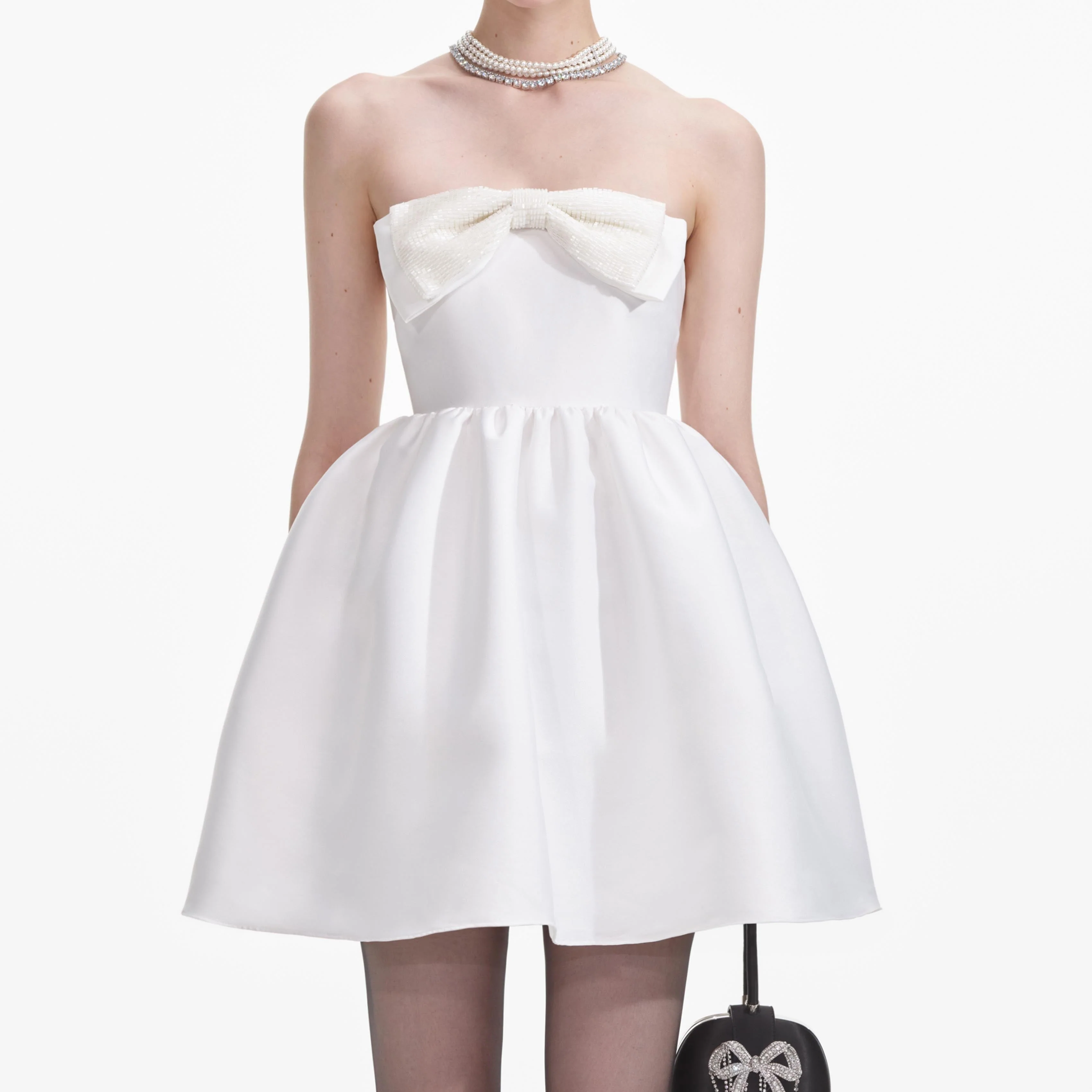 White Taffeta Bandeau Mini Dress - Image 4