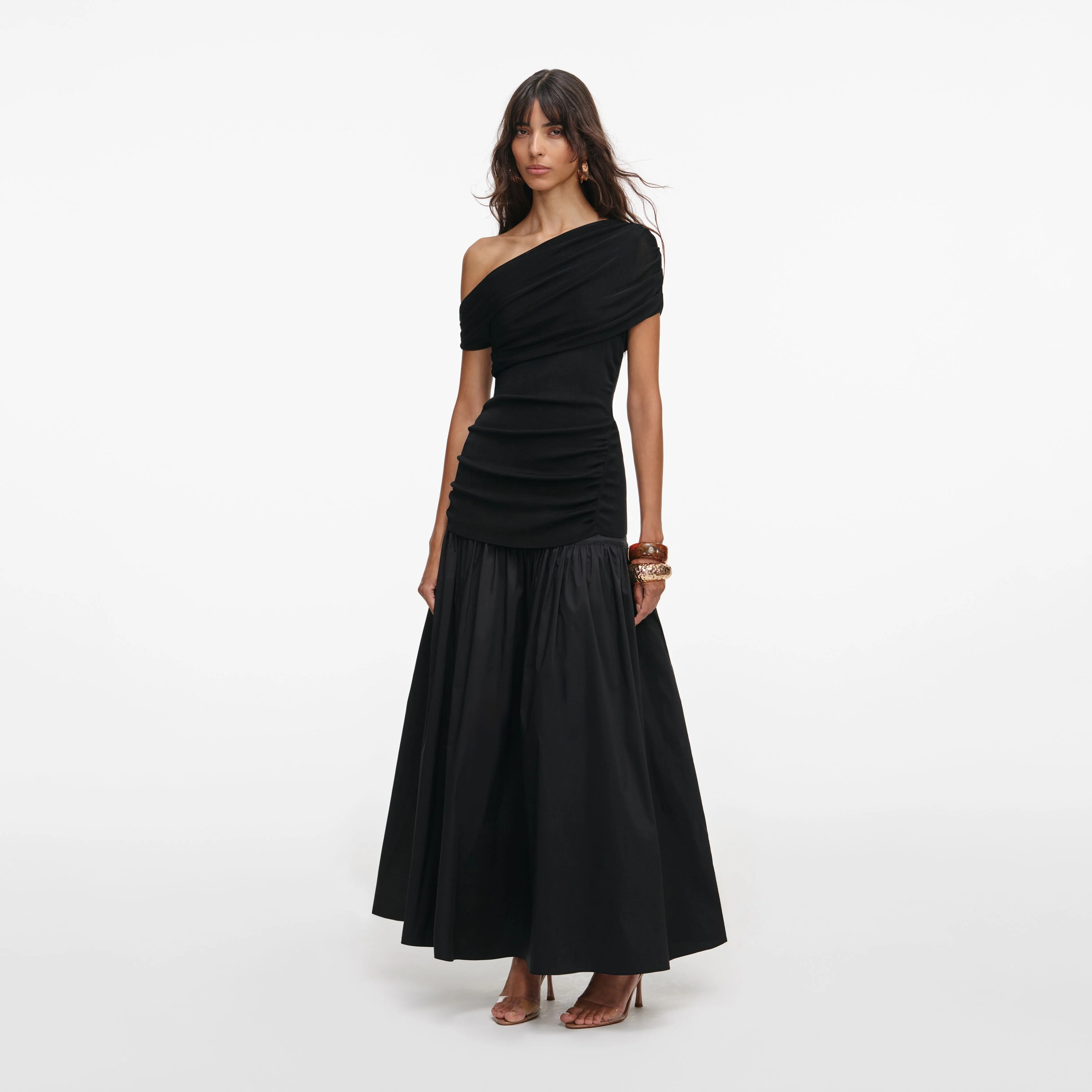 Black Cotton Draped Knit Midi Dress - Image 2