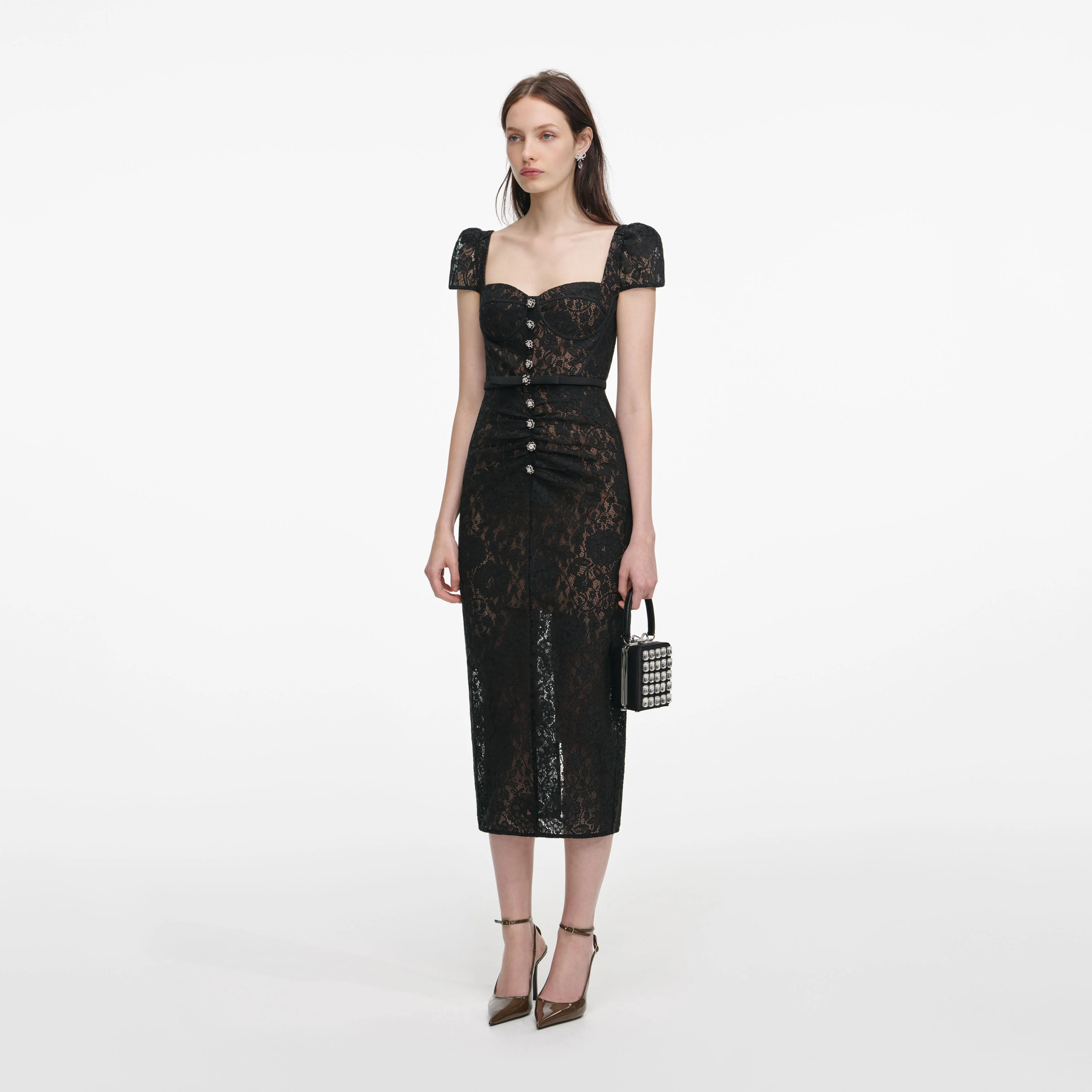 Black Sweetheart Lace Midi Dress - Image 2