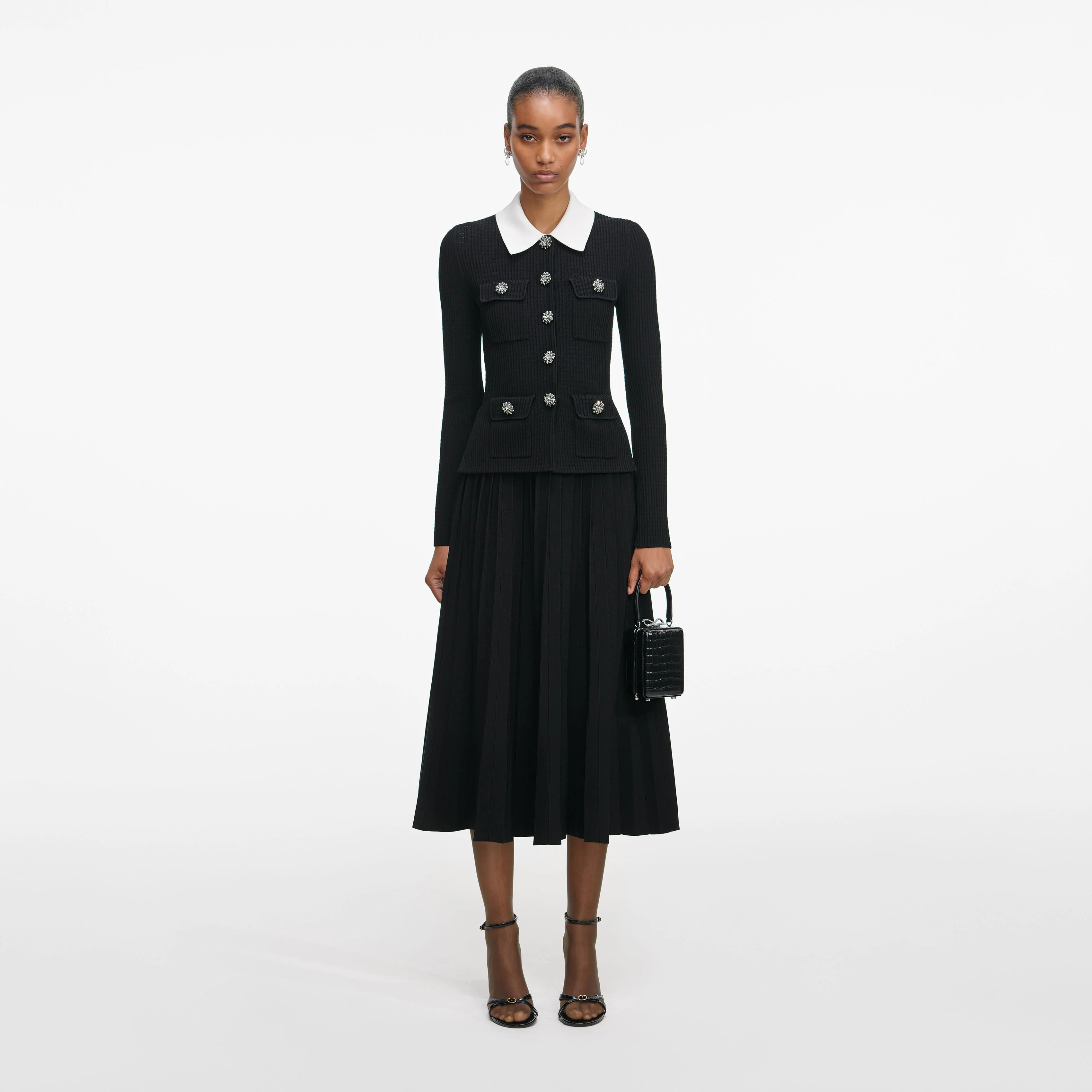 Black Tailored Knit Midi Dress