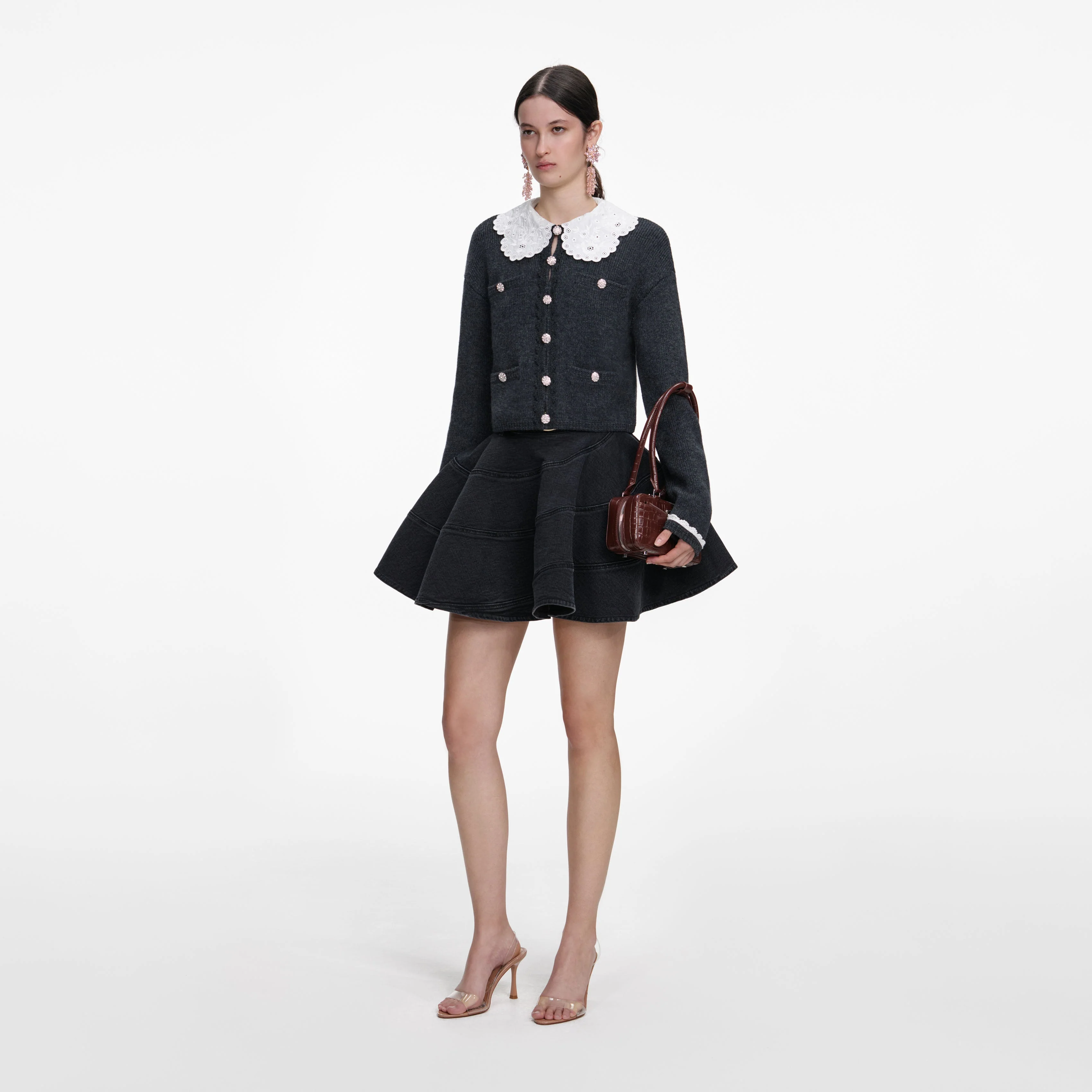 Charcoal Lace Collar Cardigan - Image 2