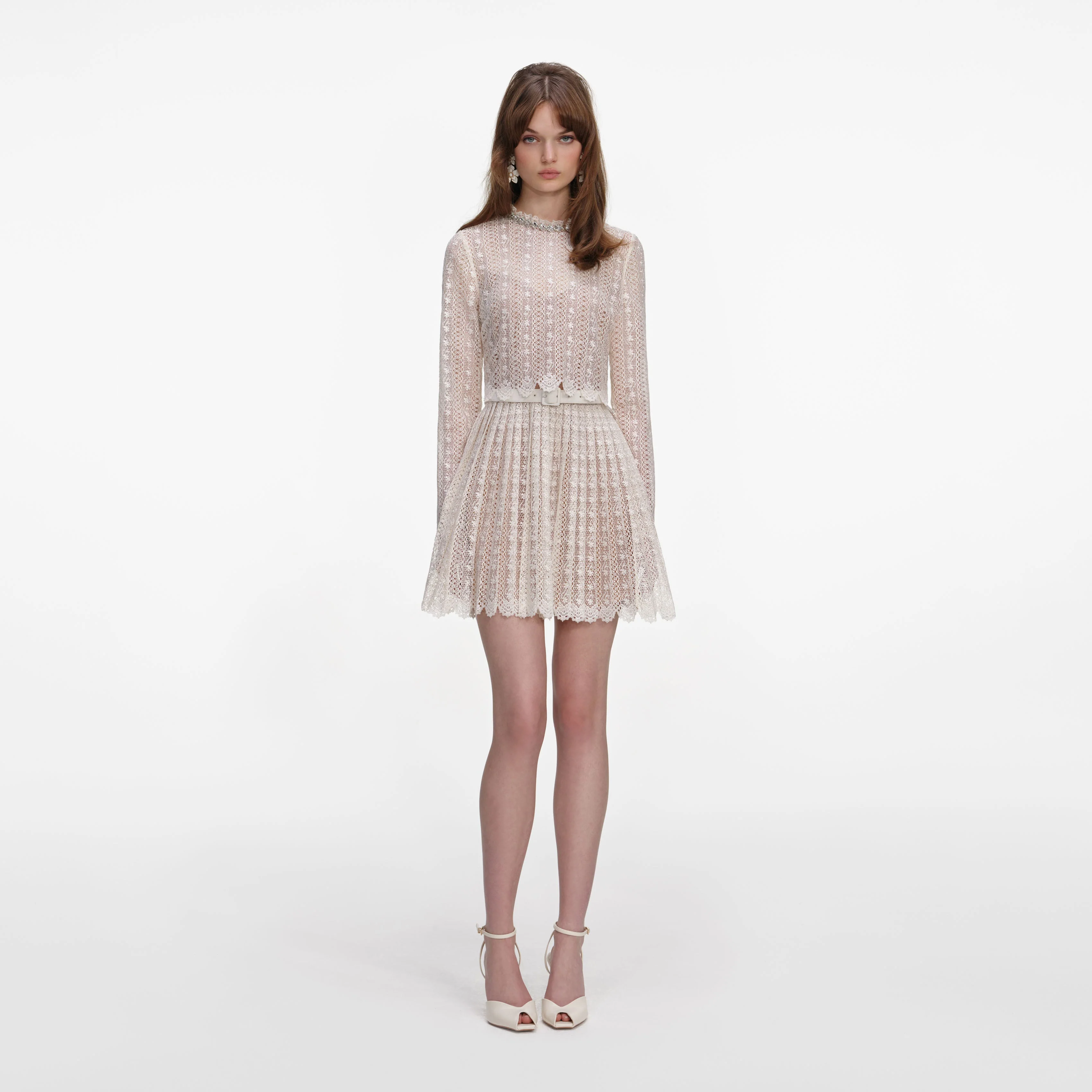 Cream Organza Lace Mini Dress