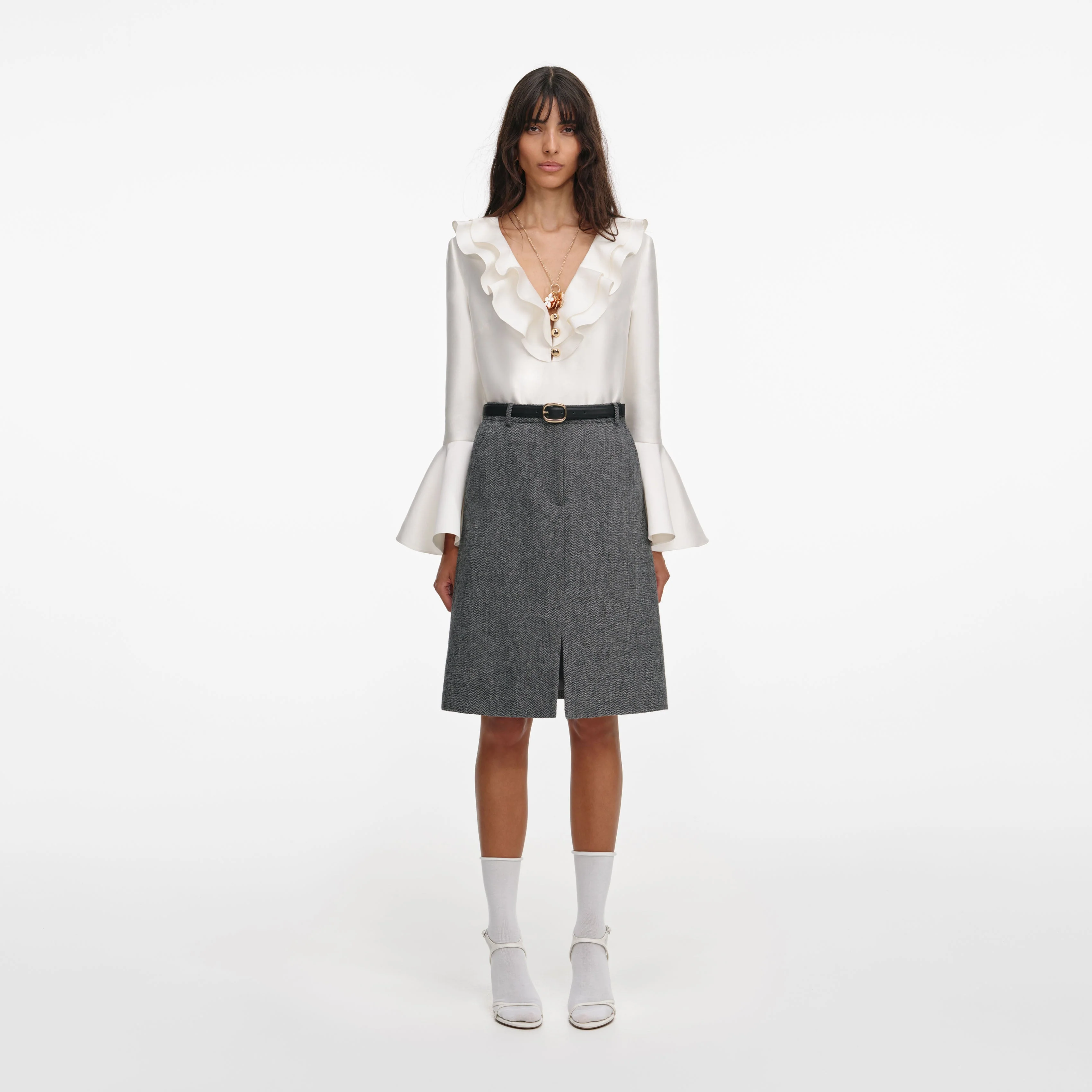 Cream Taffeta Ruffle Top