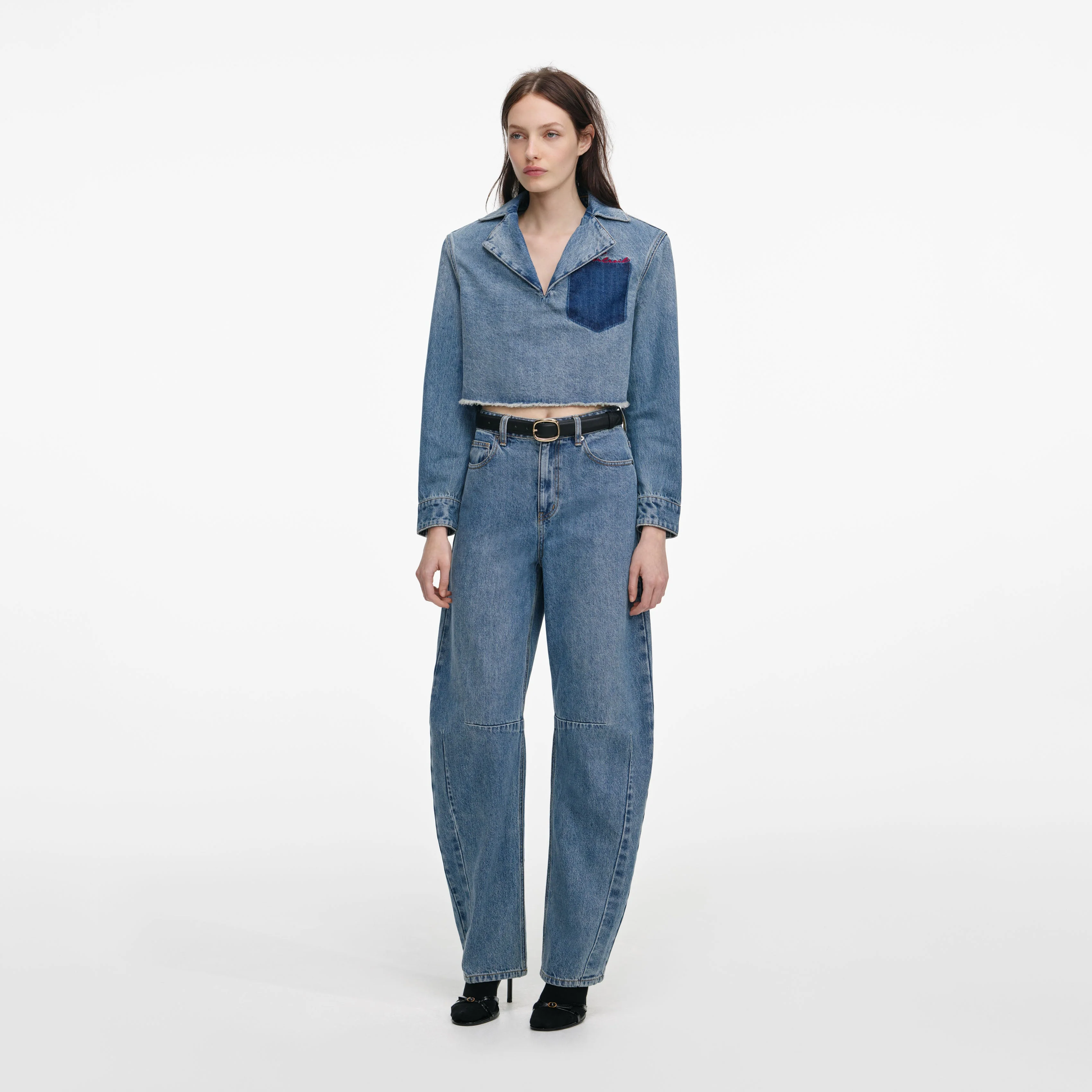 Cropped Denim Shirt - Image 2