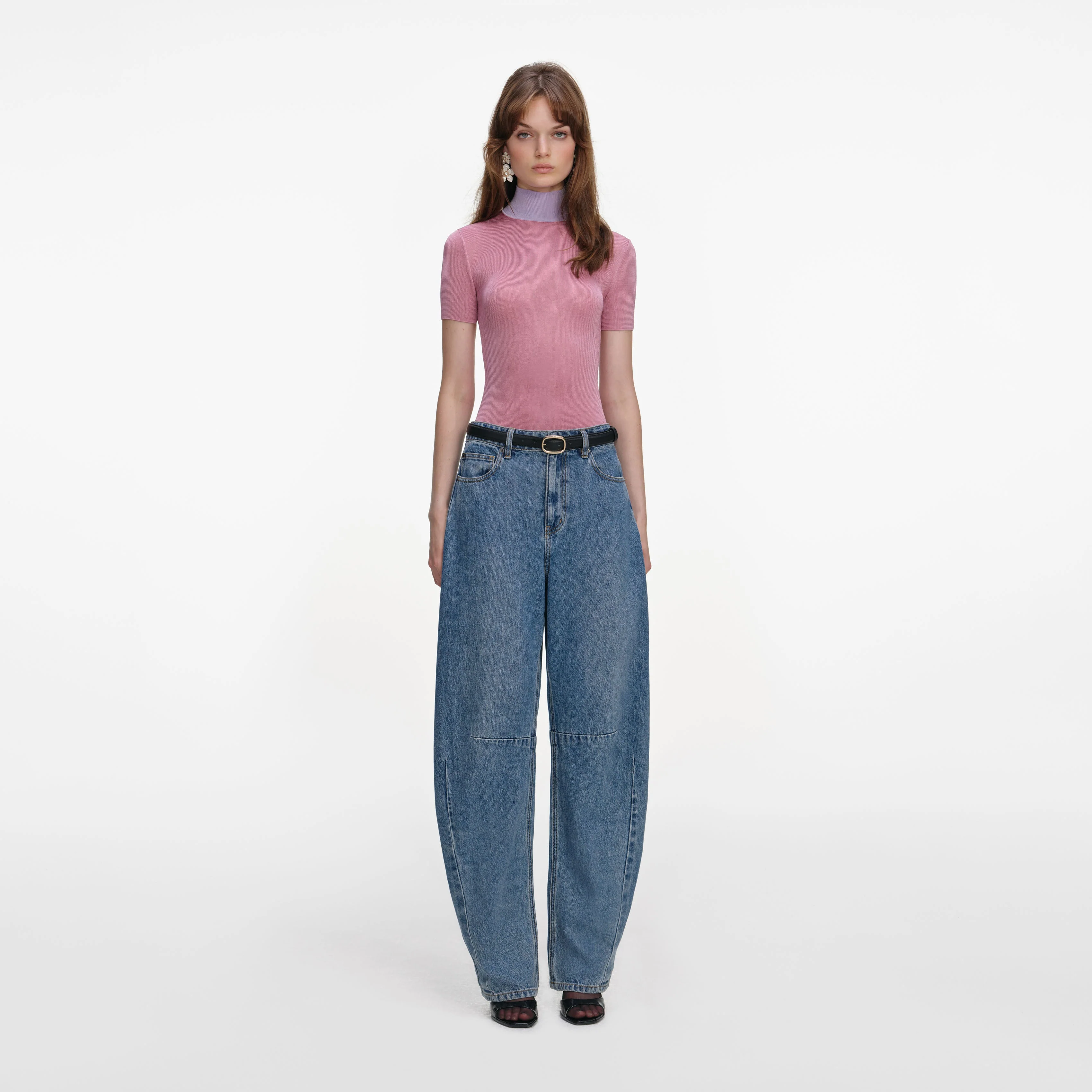 Pink Short Sleeve Viscose Knit Top