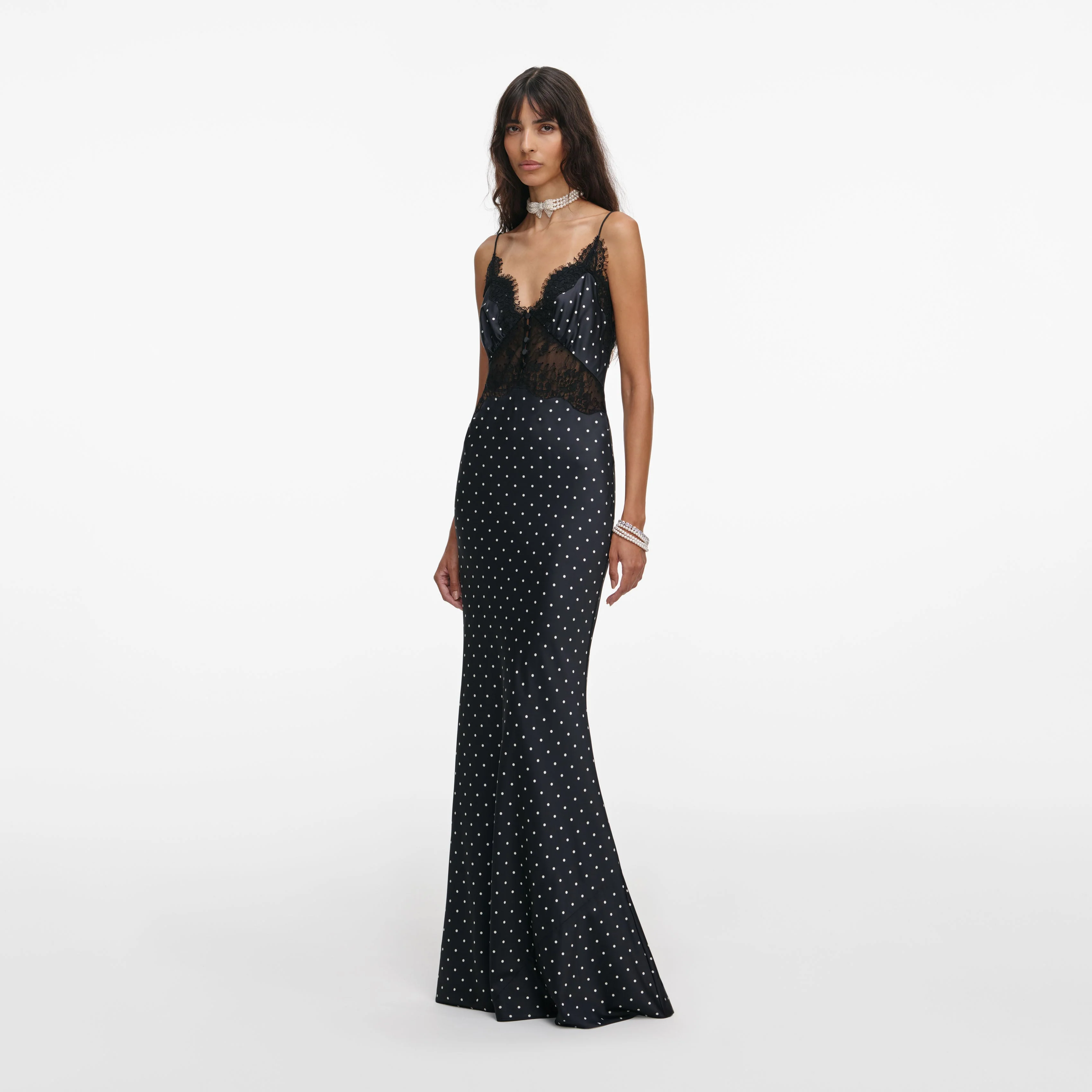 Polka Dot Satin Lace Maxi Dress - Image 2