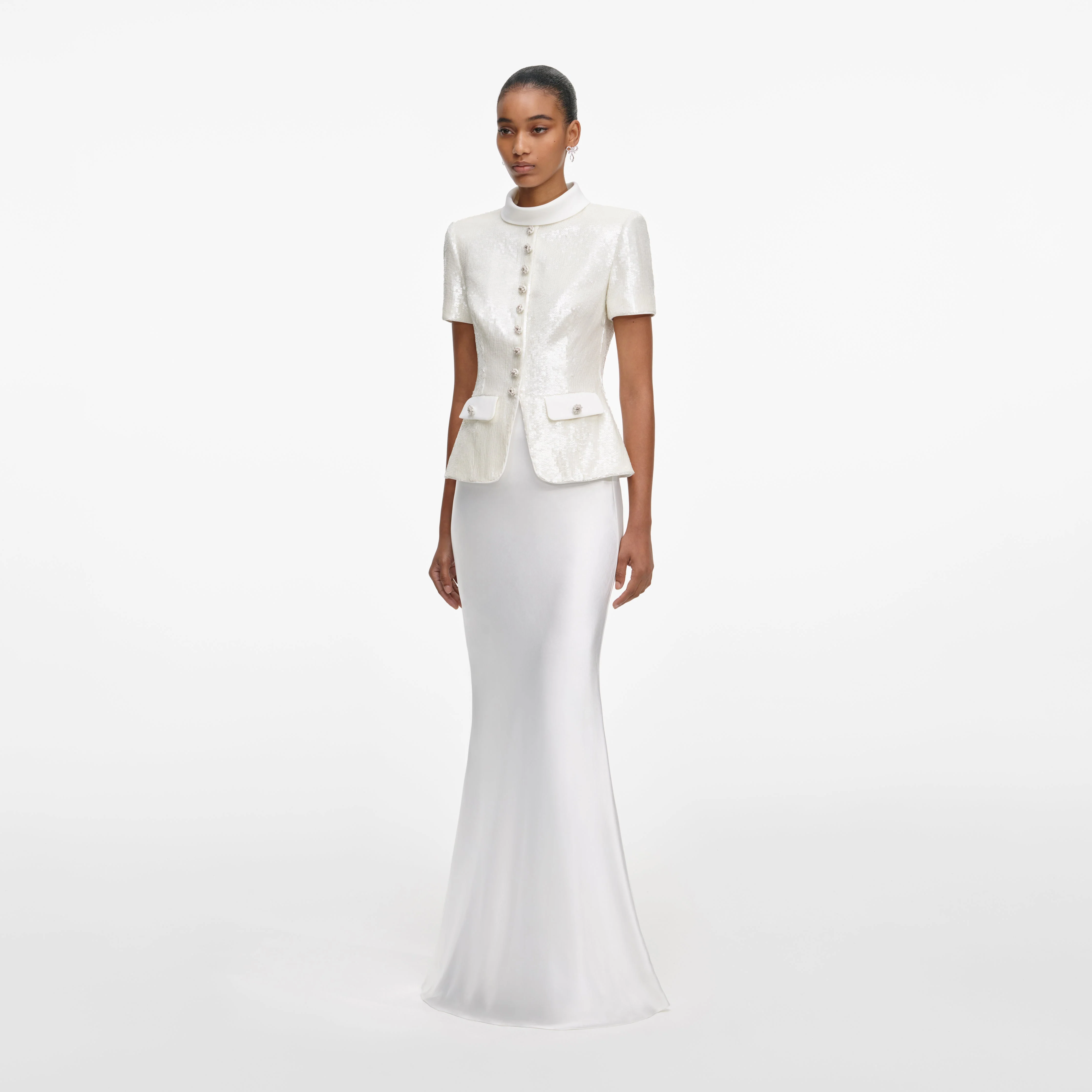 White Sequin Tailored Maxi Dress - Image 2