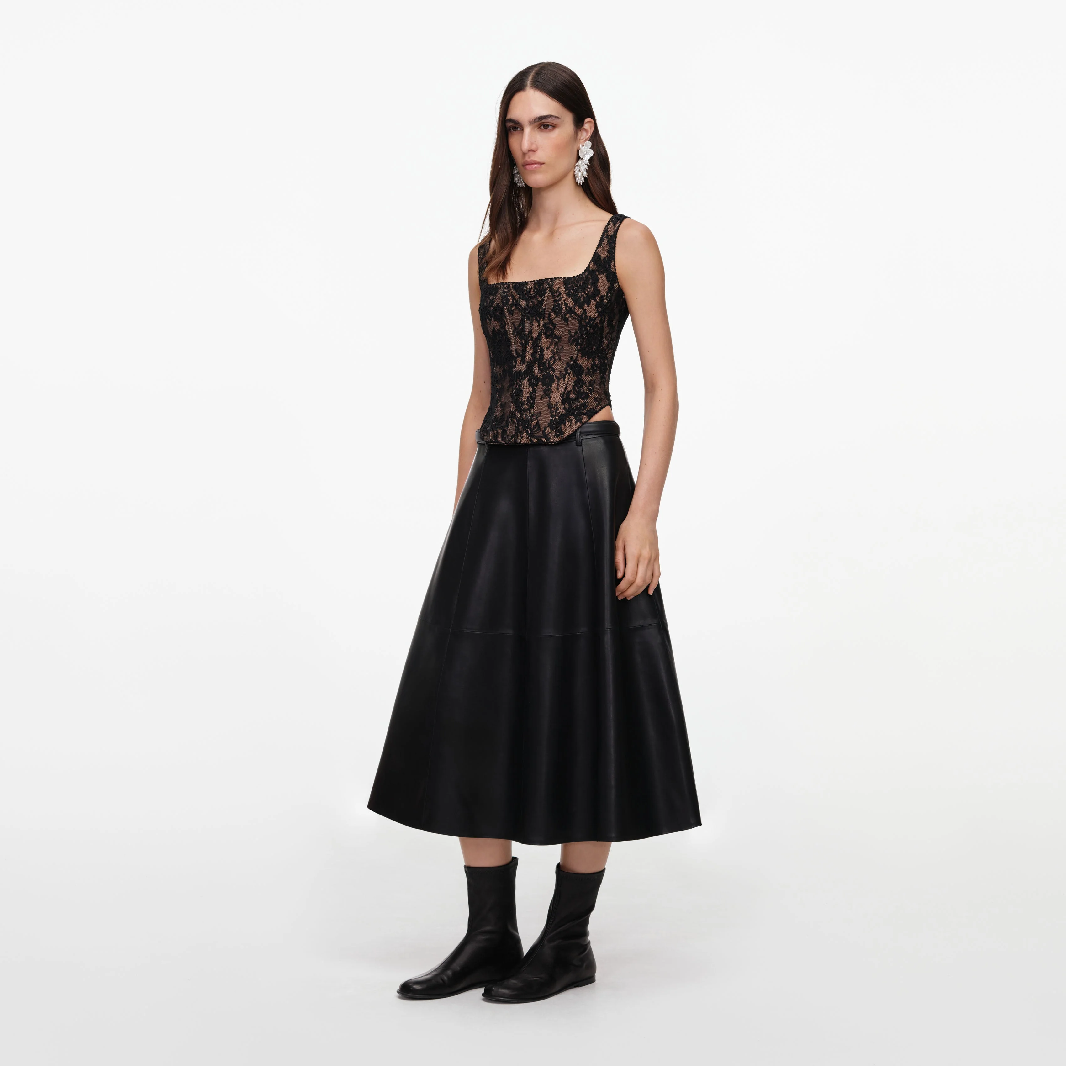 Black Faux Leather Midi Skirt - Image 2