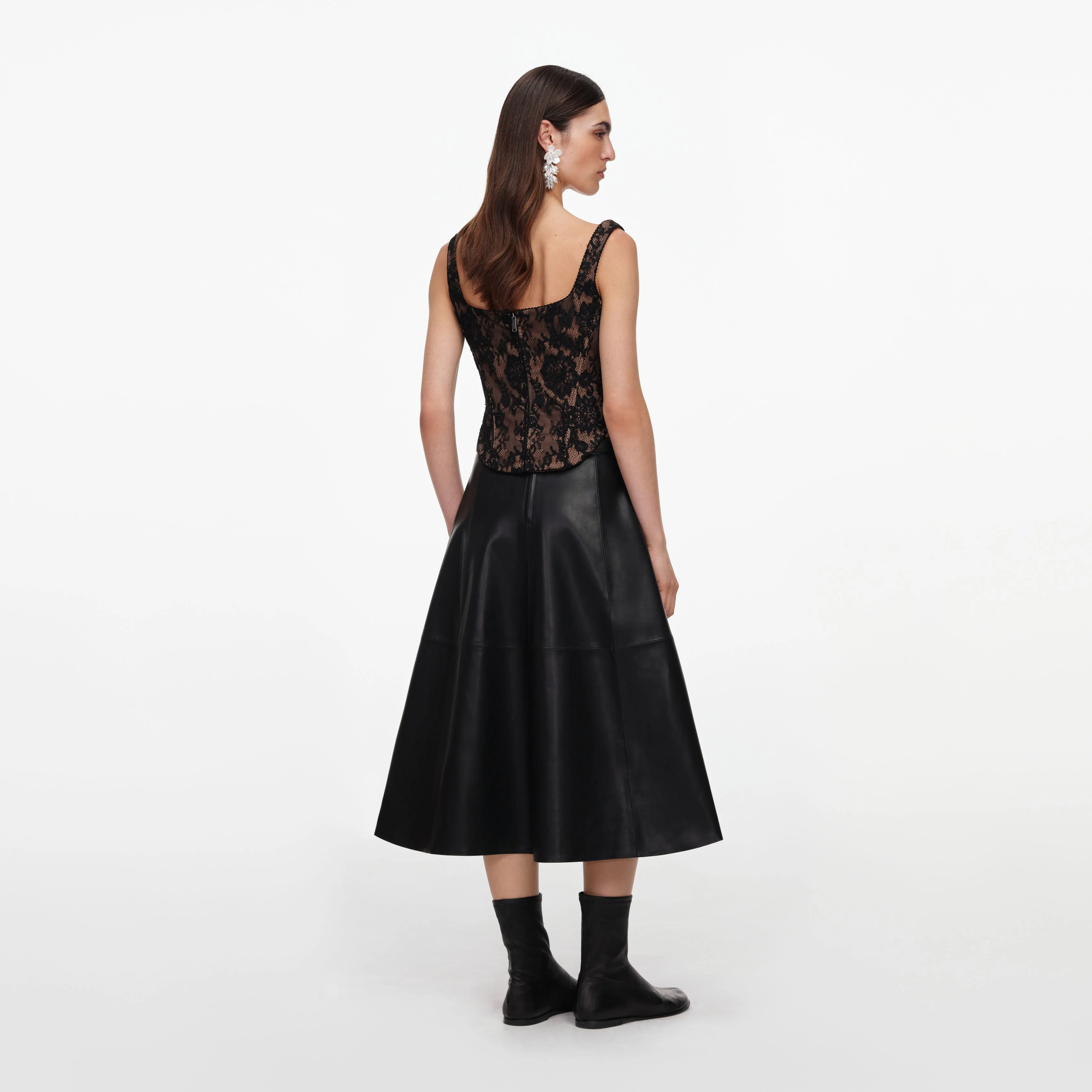 Black Faux Leather Midi Skirt - Image 3