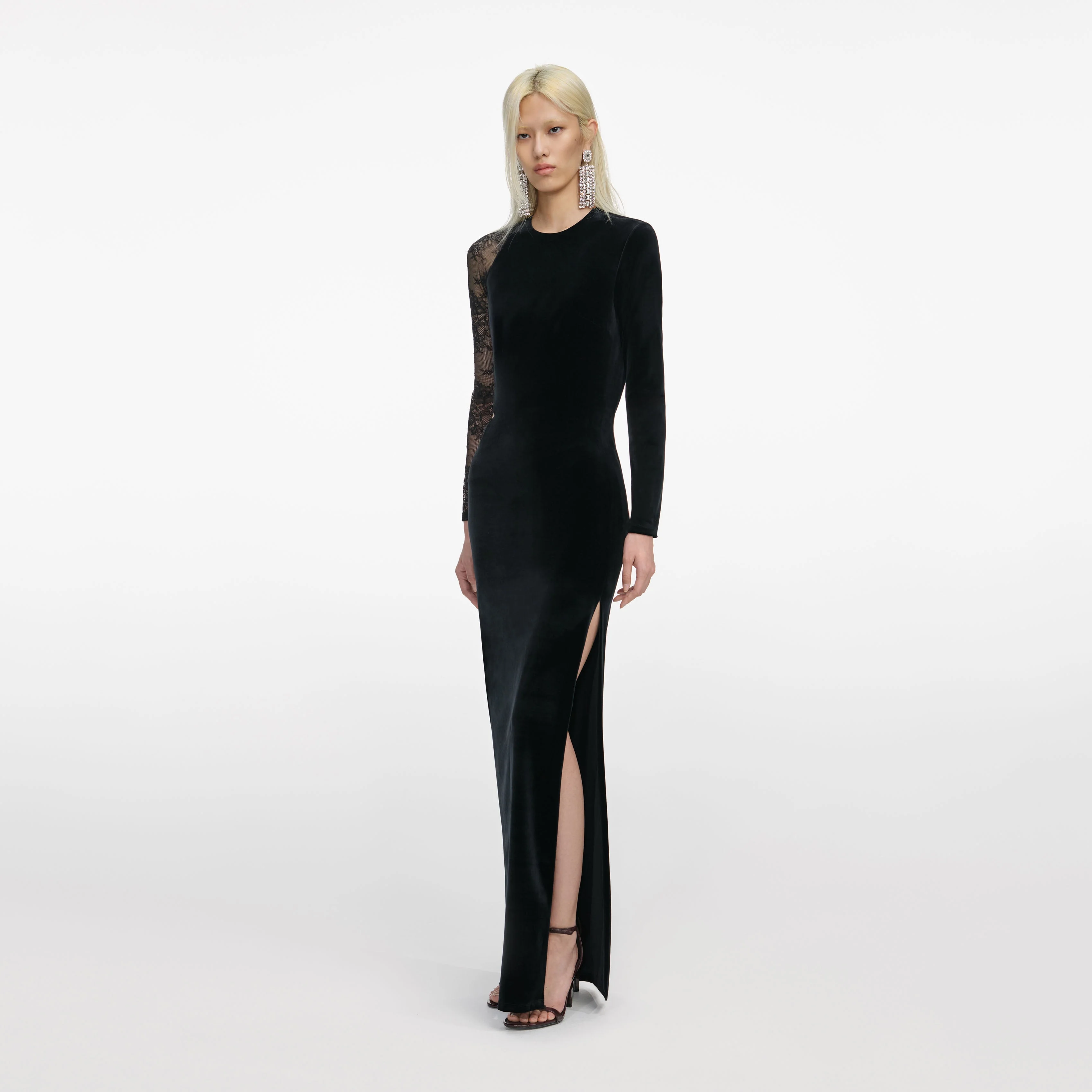 Black Velvet Lace Maxi Dress - Image 2