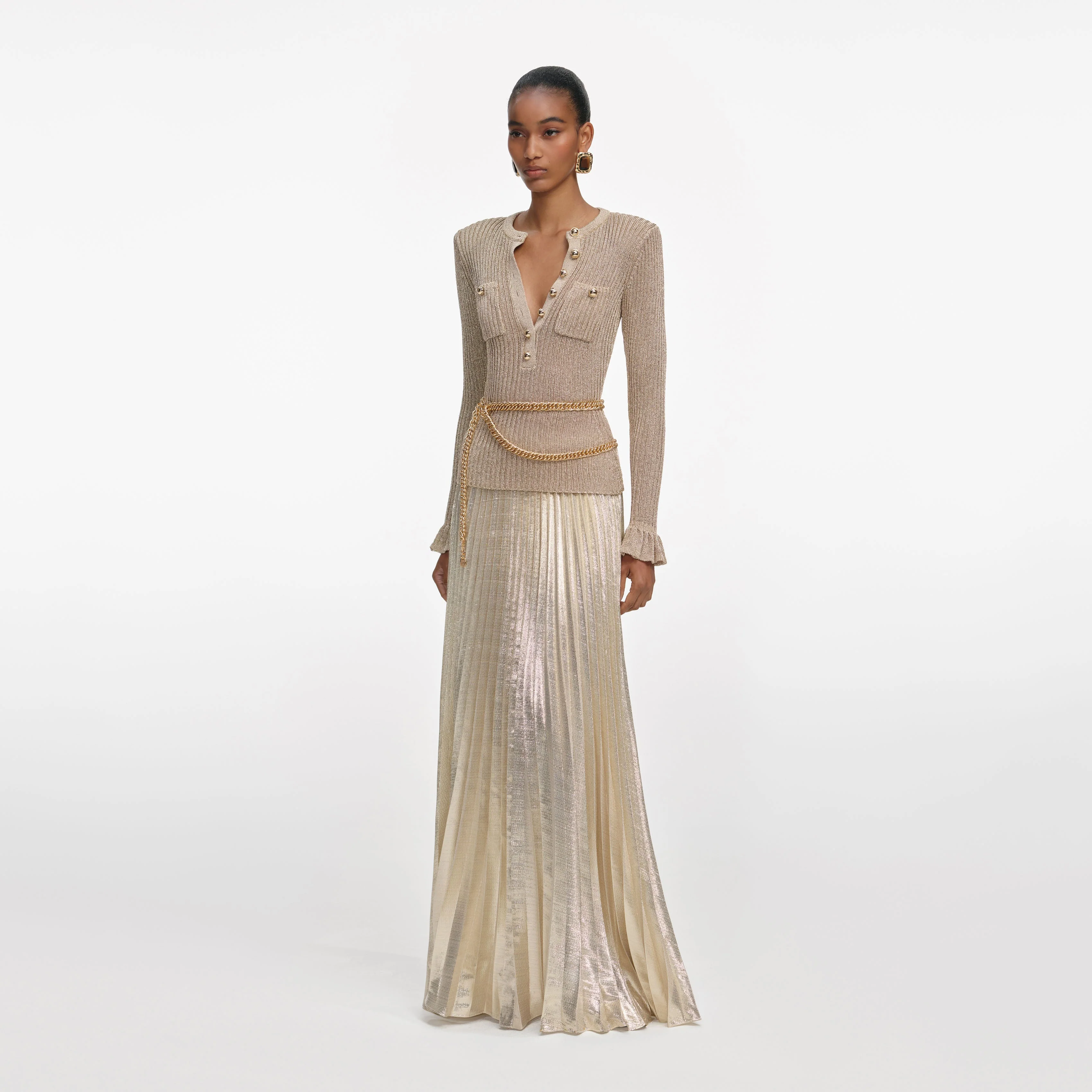 Gold Lurex Ribbed Knit Maxi Dress - Image 2