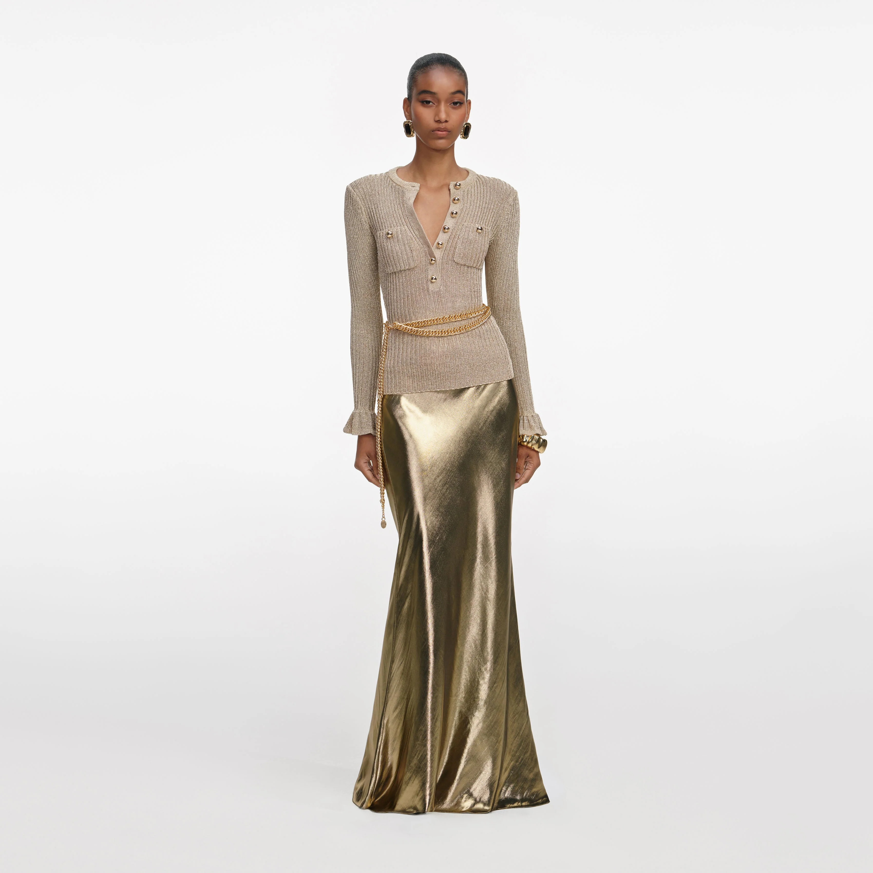 Gold Lurex Ribbed Knit Top