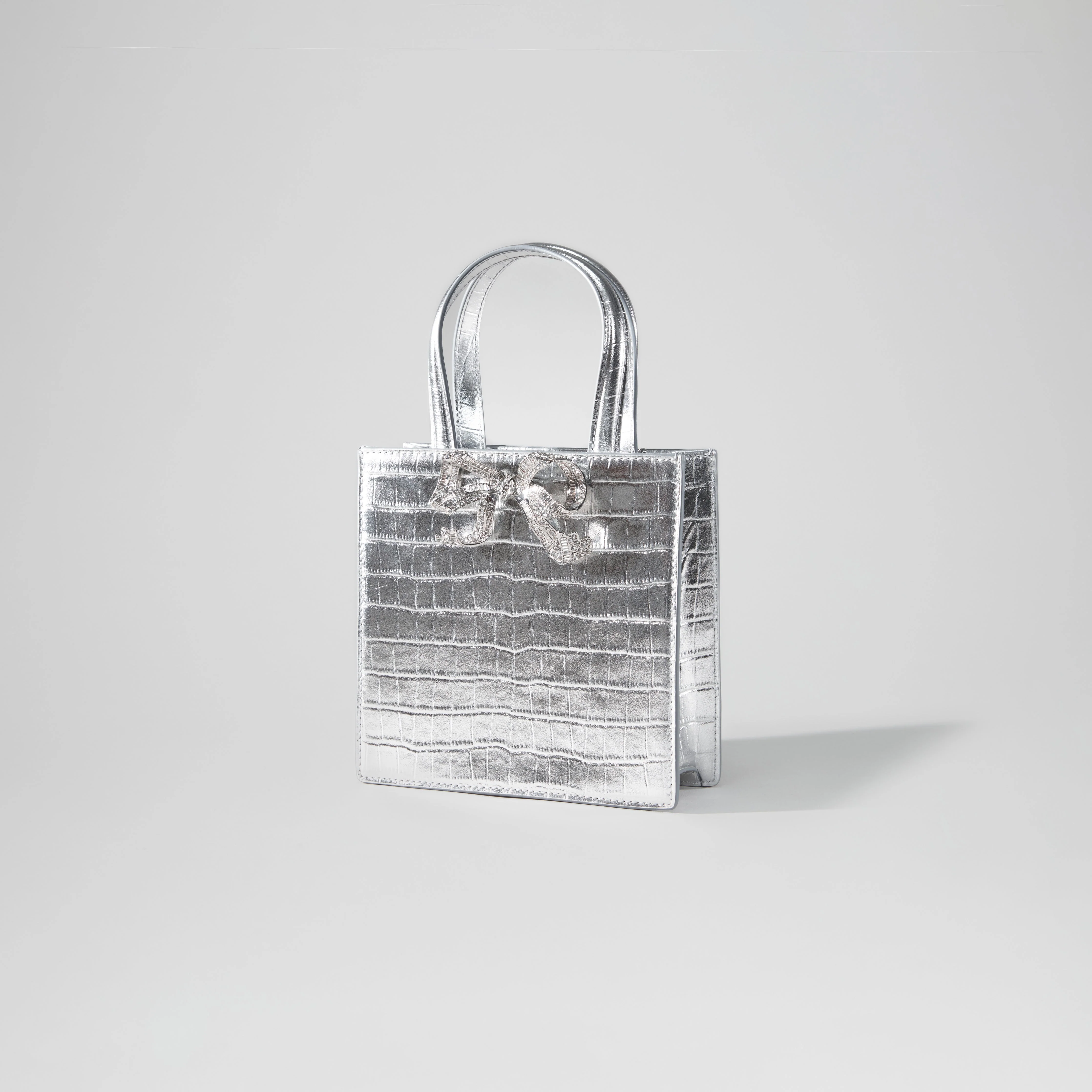 Silver Croc Mini Tote Bow Bag - Image 3