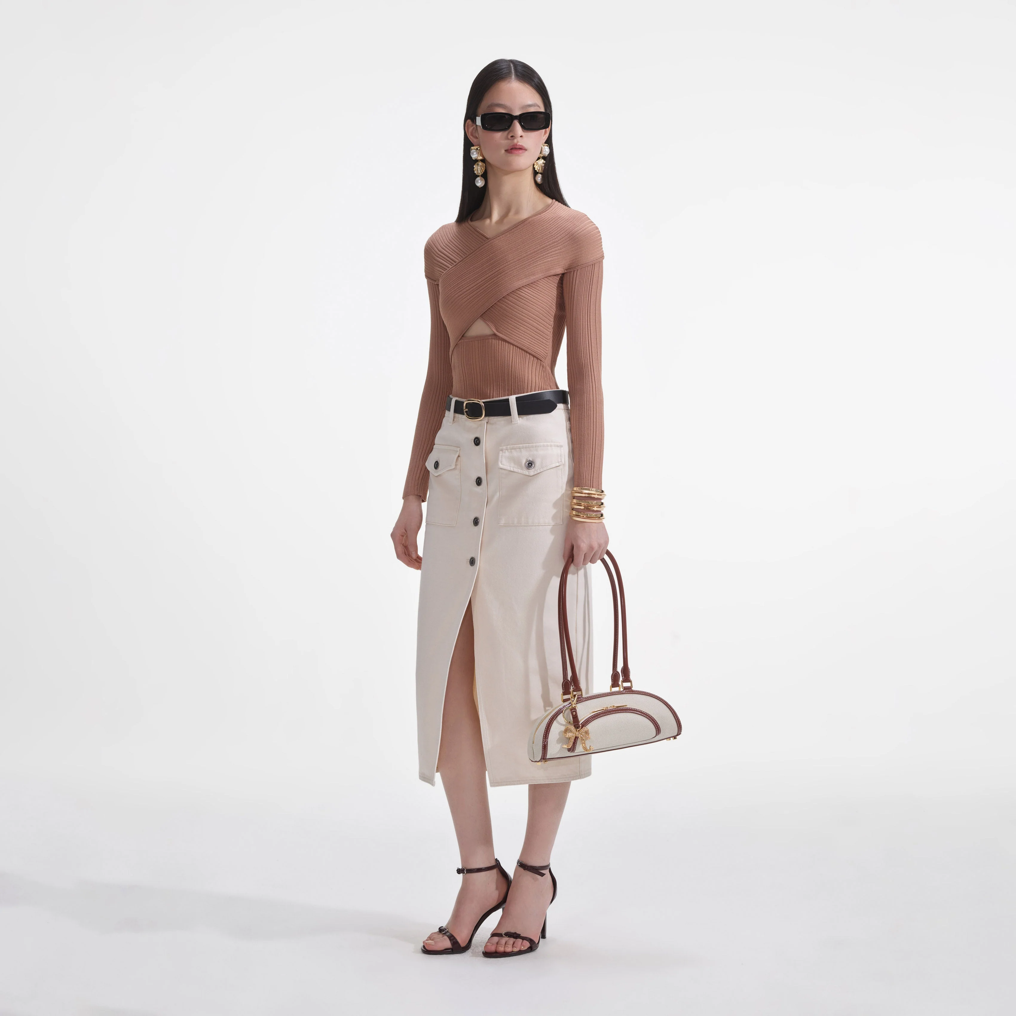 Beige Ribbed Knit Wrap Top - Image 2