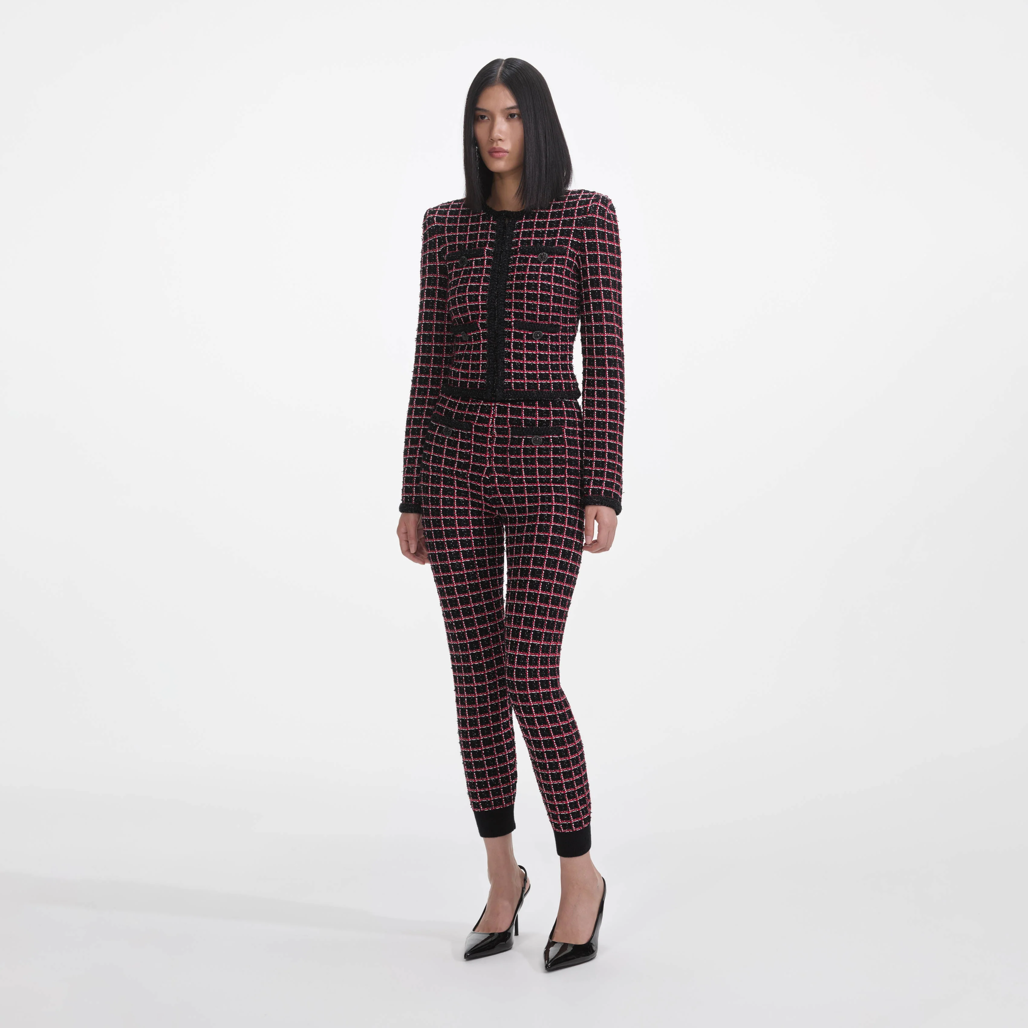 Black And Red Check Knit Leggings - Image 2